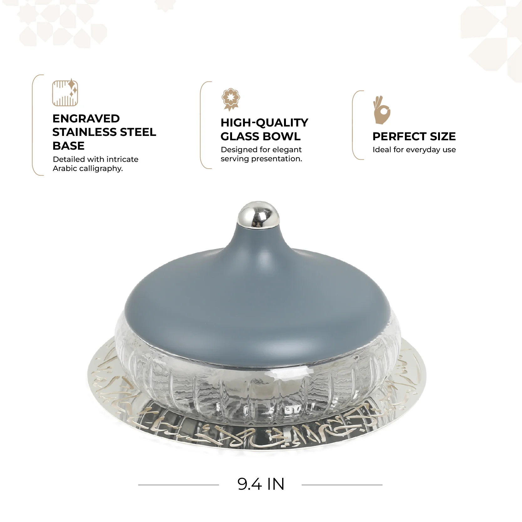 Jiwar - Medium Engraved Date & Dessert Centerpiece - Haze Blue & Silver - Image 3