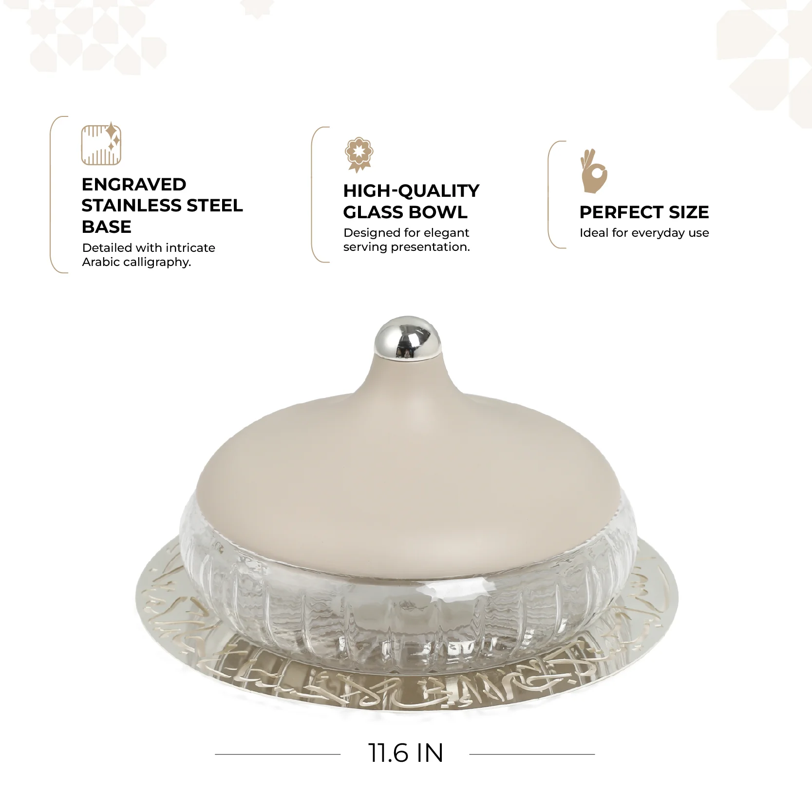 Jiwar - Large Engraved Date & Dessert Centerpiece - Beige & Silver - Image 3