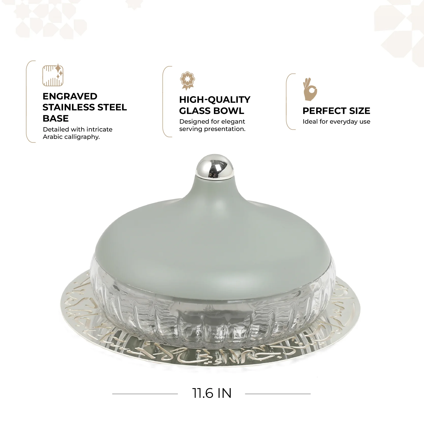 Jiwar - Large Engraved Date & Dessert Centerpiece - Mint Green & Silver - Image 3