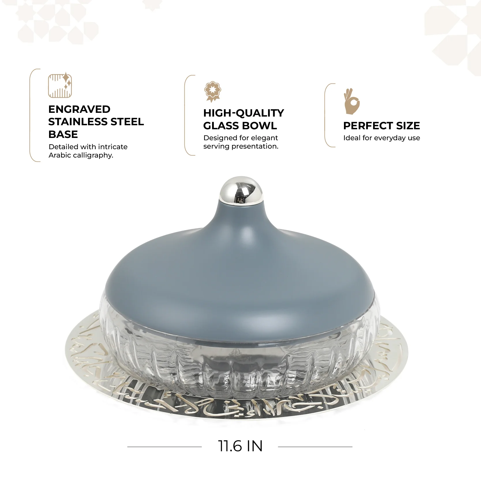 Jiwar - Large Engraved Date & Dessert Centerpiece - Haze Blue & Silver - Image 2