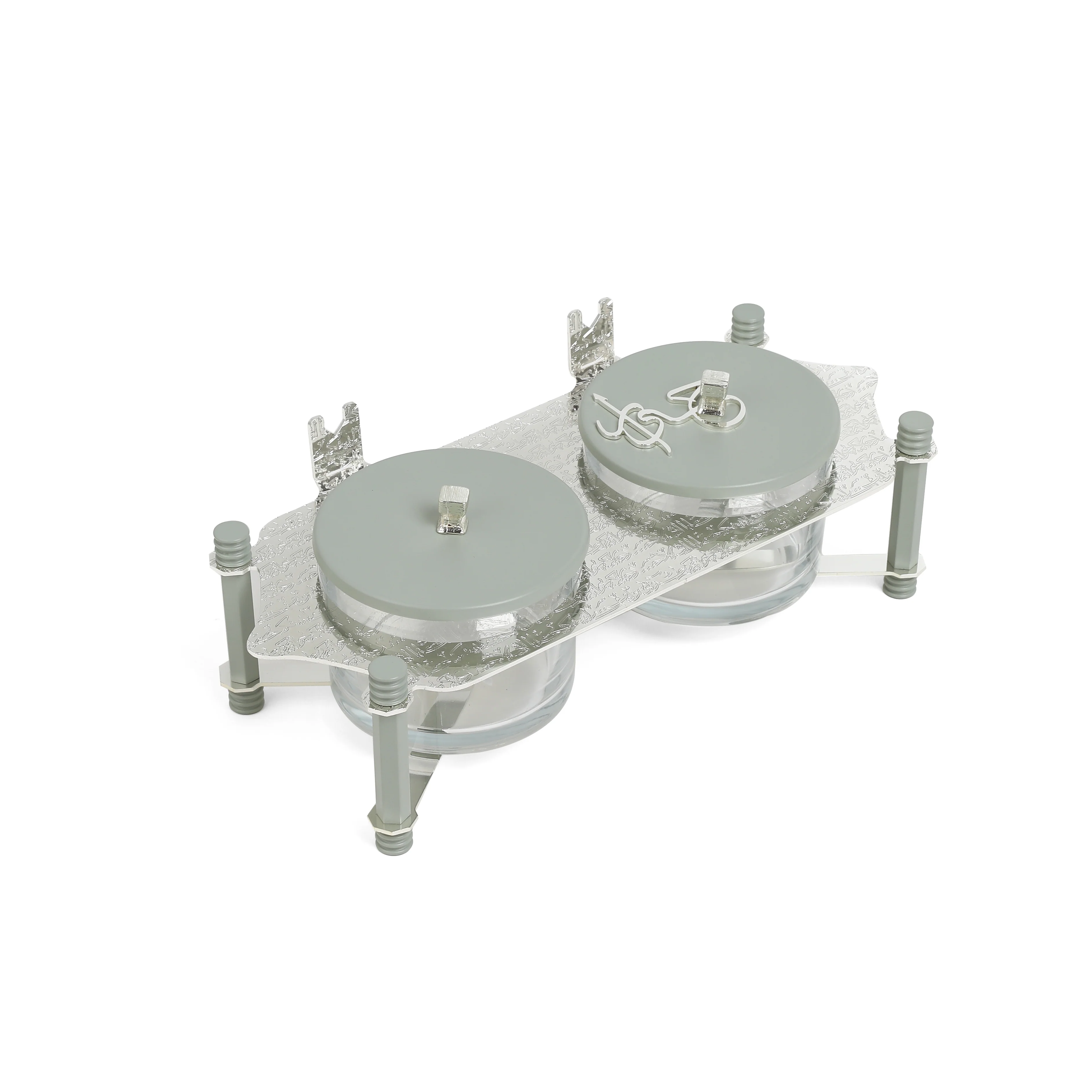 Jiwar - Dual Elegant Nut Serving Set with Engraved  Base - Mint Green & Silver - Image 3