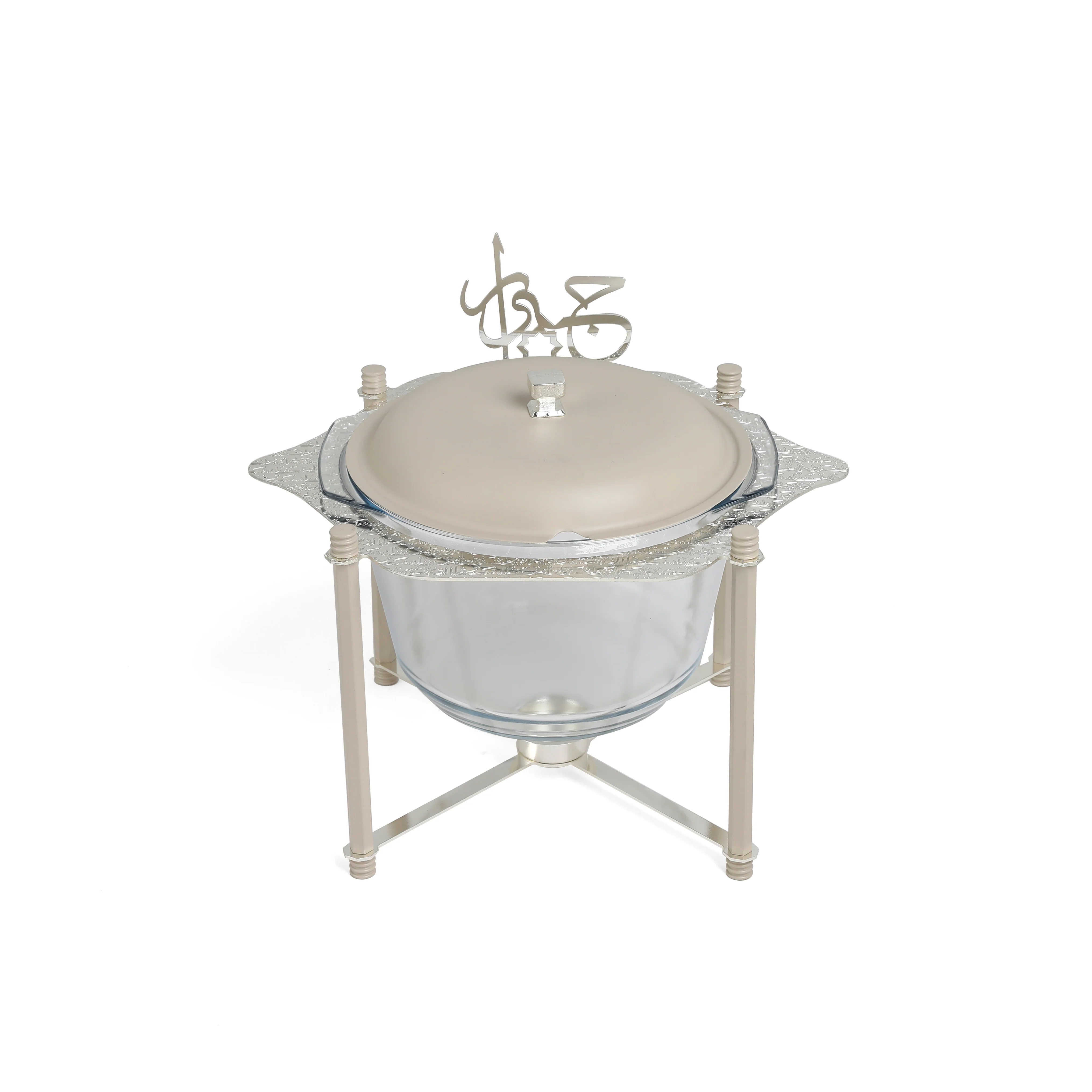 Jiwar - Deluxe Gold Engraved Soup Buffet - Beige & Silver - Image 3