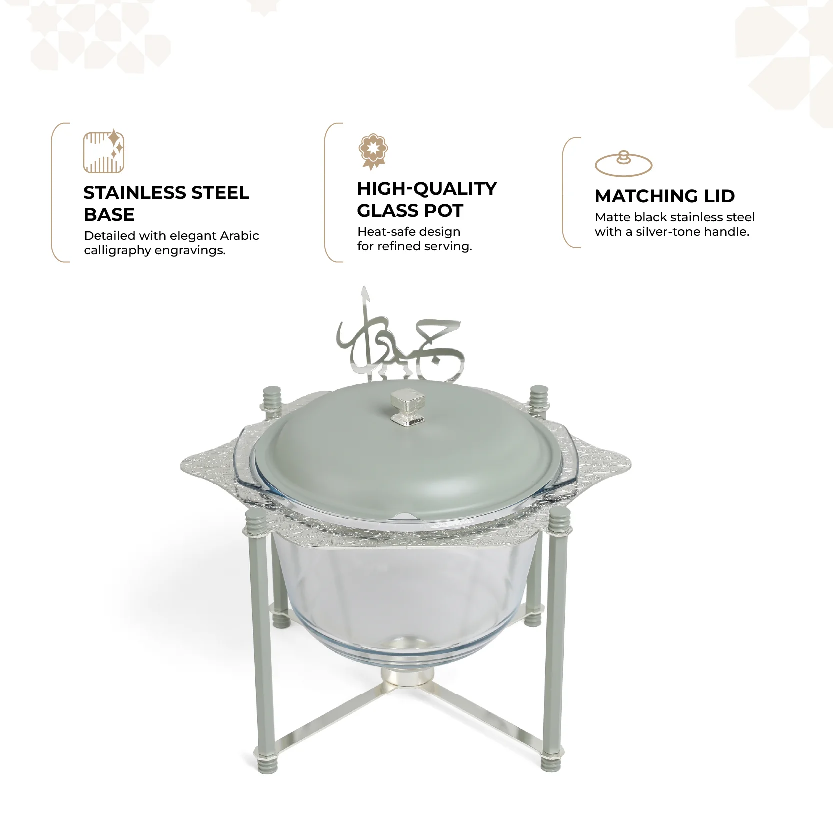 Jiwar - Deluxe Gold Engraved Soup Buffet - Mint Green & Silver - Image 2
