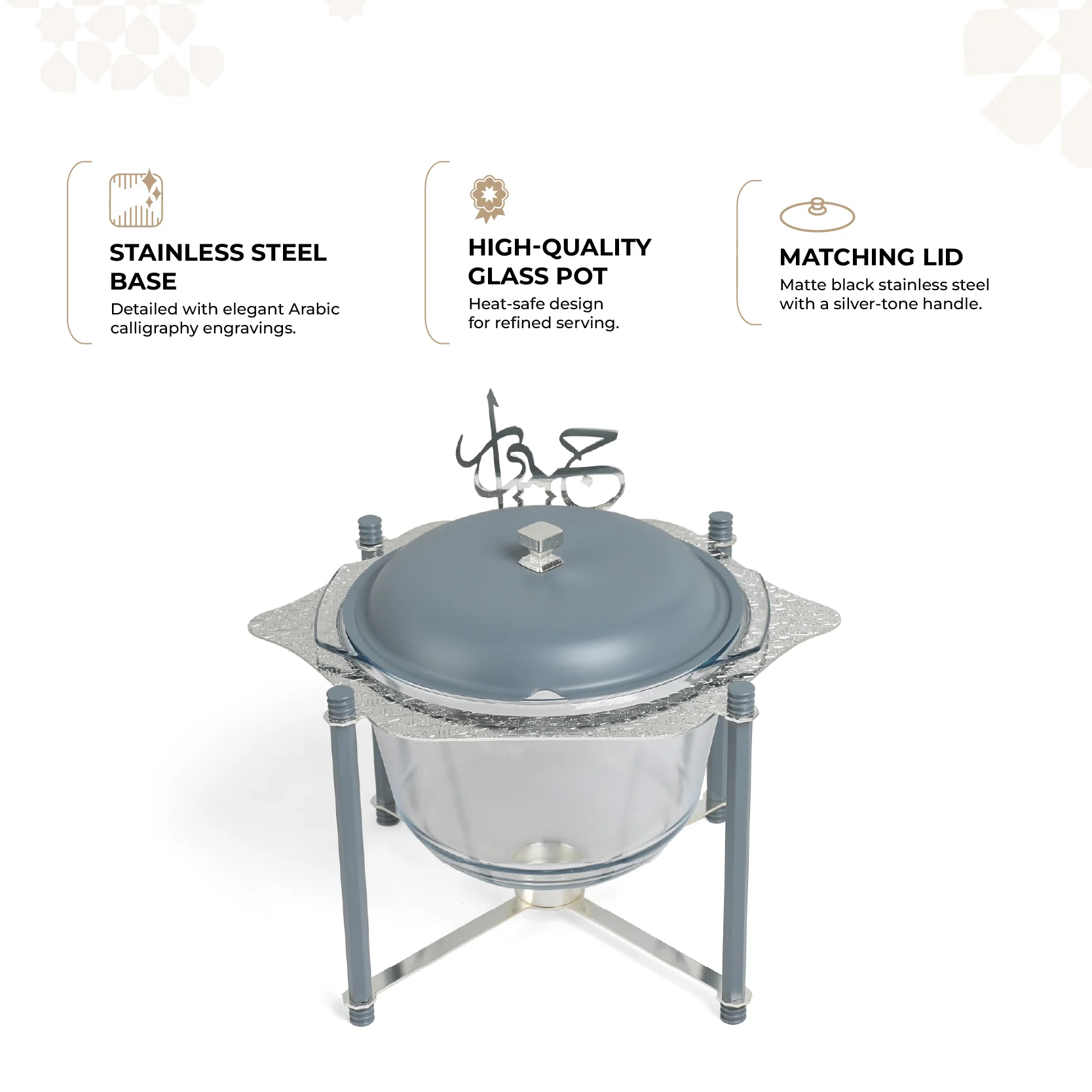 Jiwar - Deluxe Gold Engraved Soup Buffet - Haze BLue &Silver - Image 2