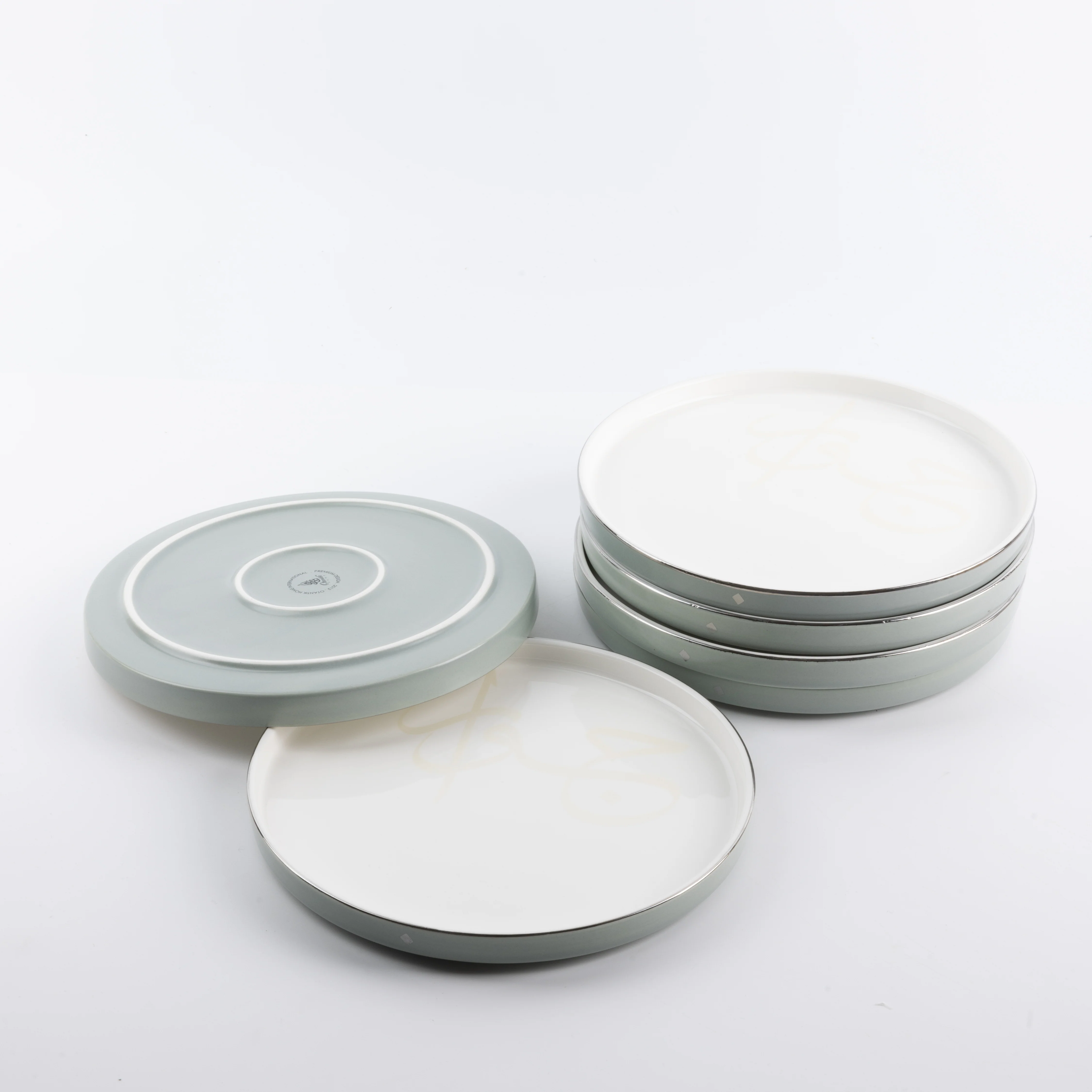 Jiwar - Dessert Serving Plates - Mint Green & Silver - Image 3