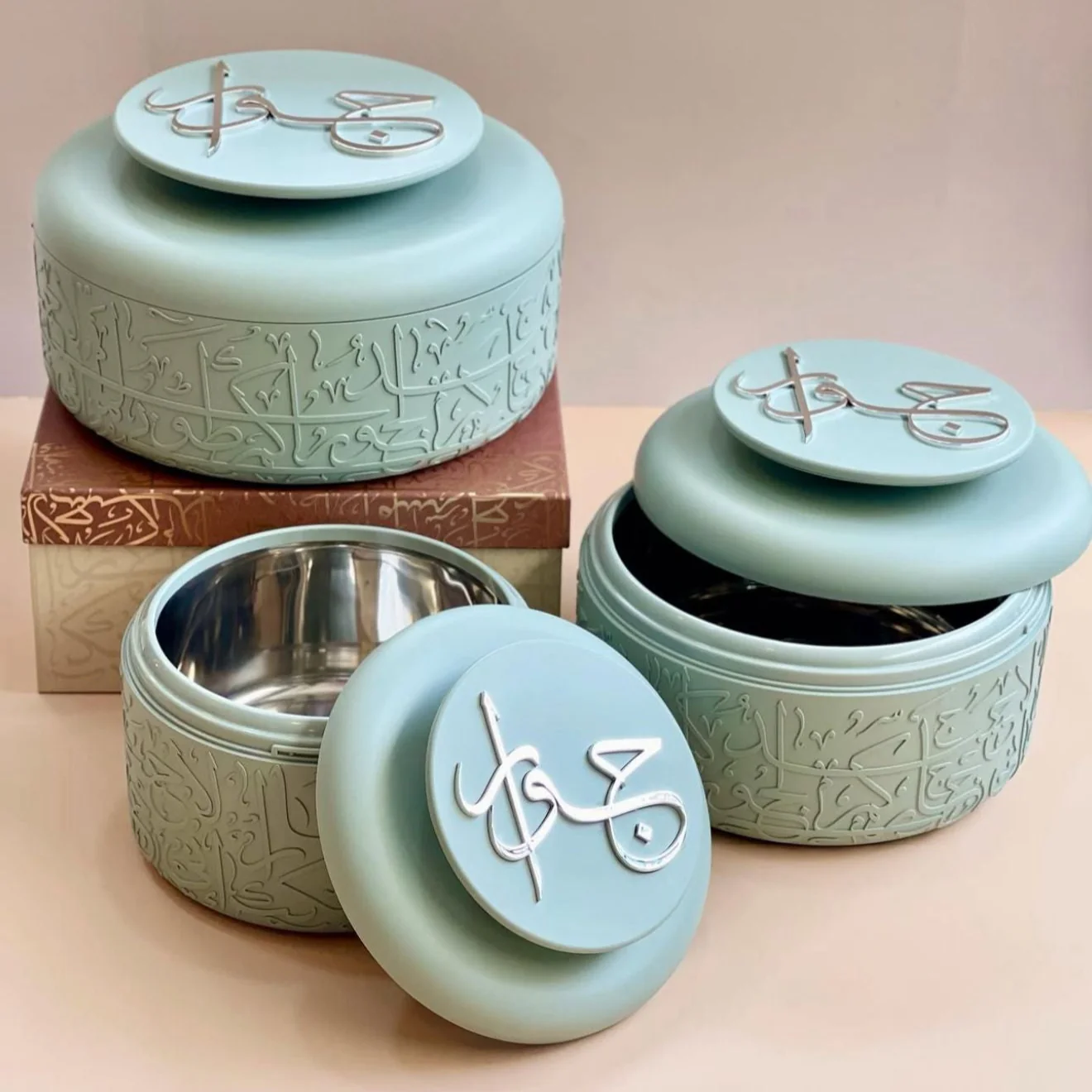 Jiwar - Food Thermos/Warm Serv (Set of 3)- Mint Green & Silver - Image 3