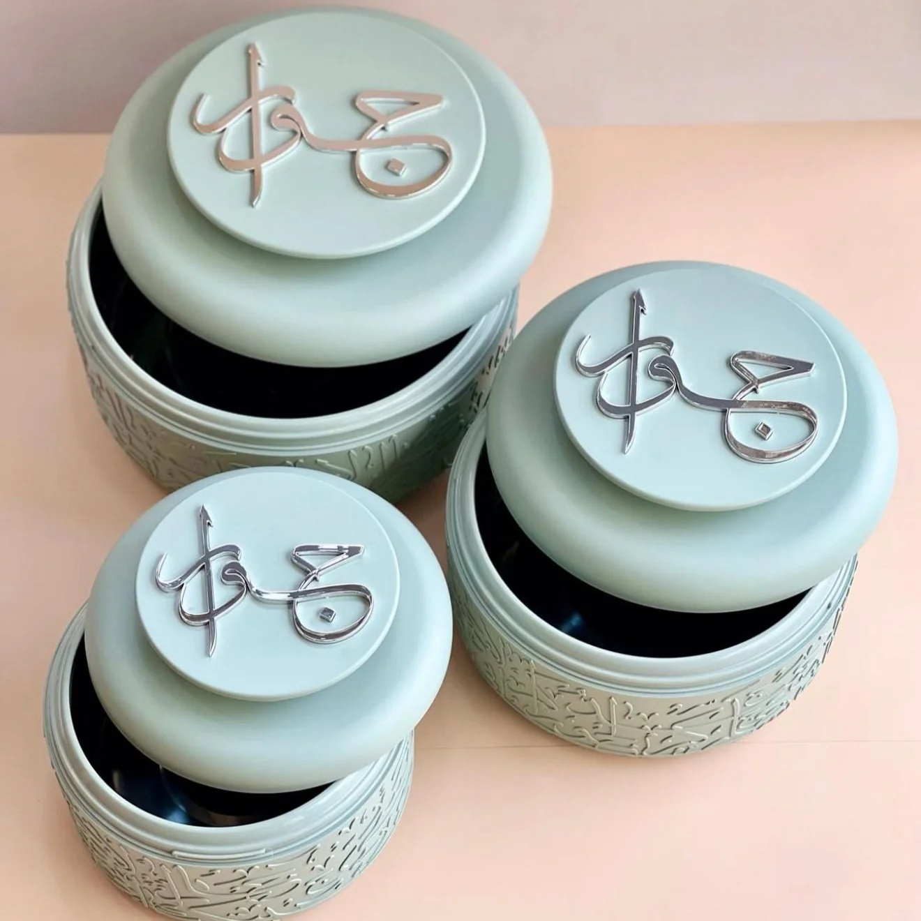 Jiwar - Food Thermos/Warm Serv (Set of 3)- Mint Green & Silver - Image 4