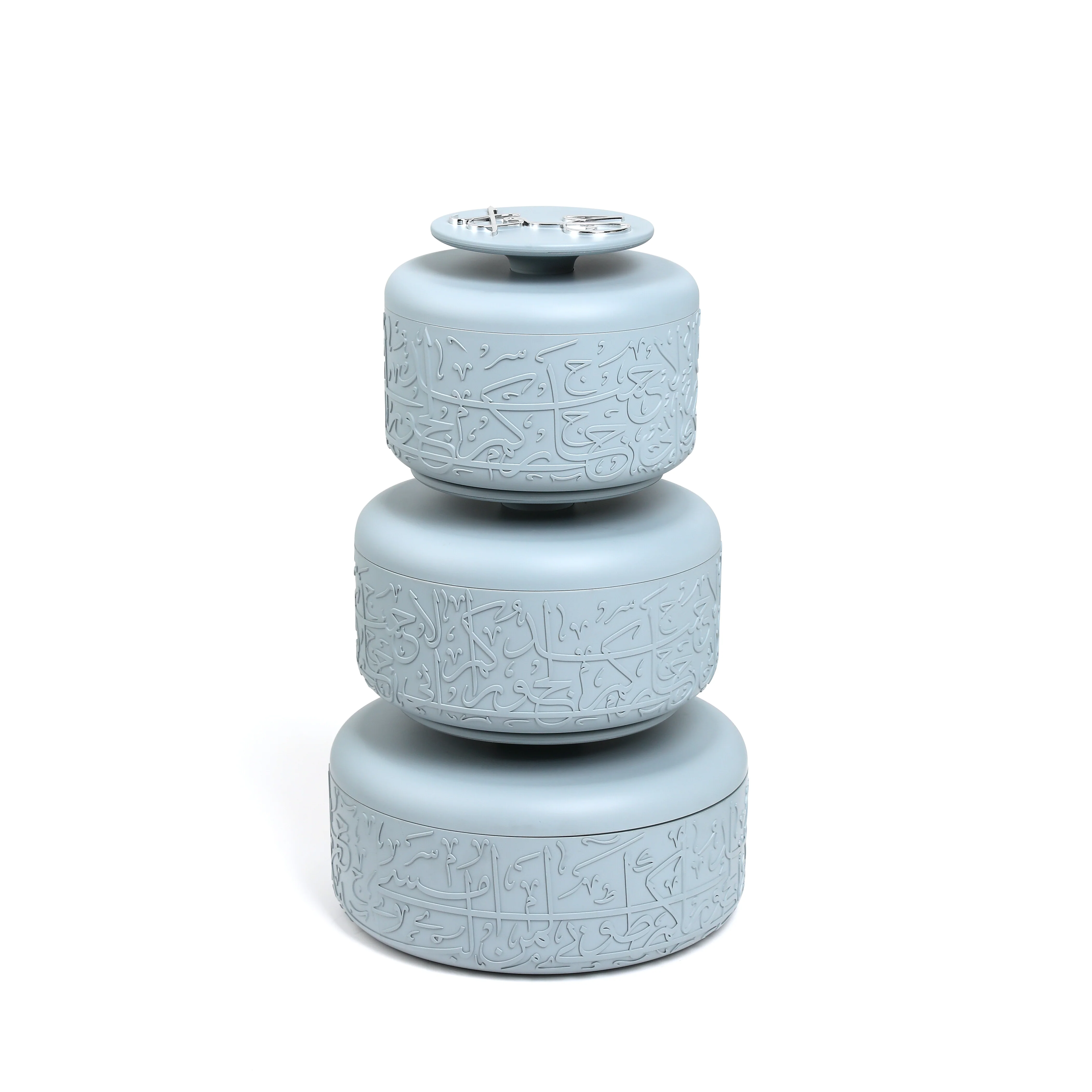 Jiwar - Food Thermos/Warm Serv (Set of 3)- Haze Blue & Silver - Image 4