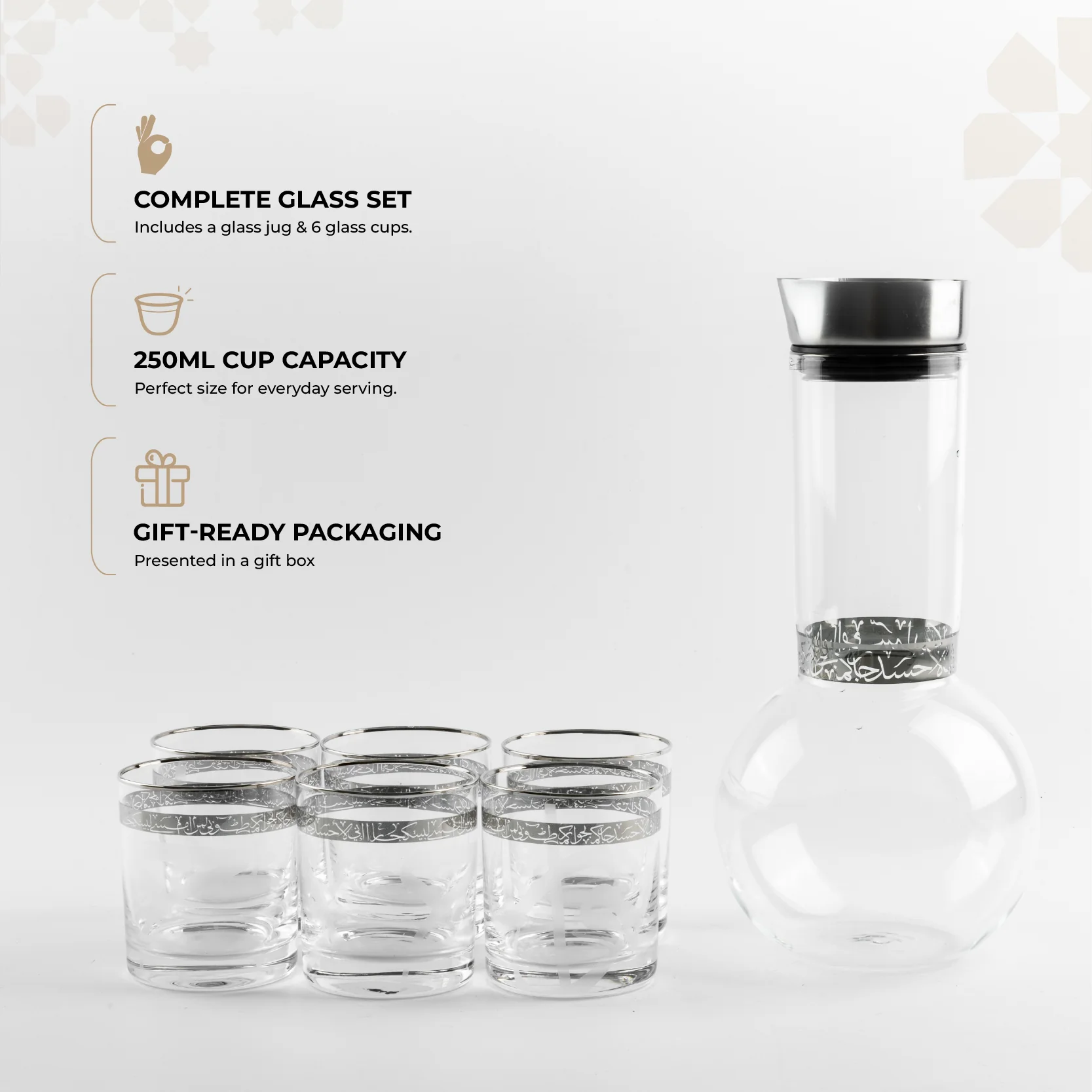 Jiwar - Jug with 6 short cups - Silver - Image 3