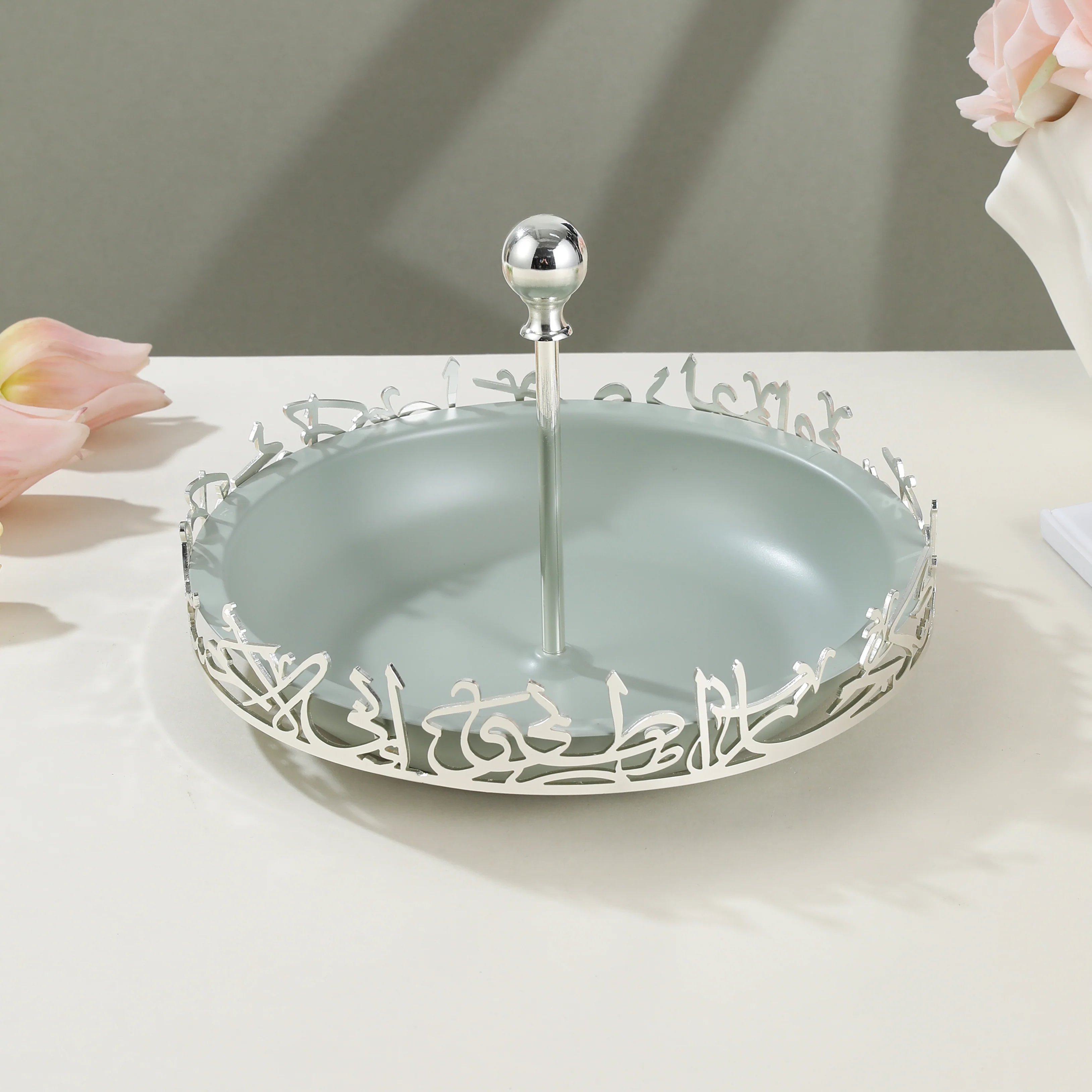 Jiwar - Large Serving Stand - Mint Green & Silver - Image 4
