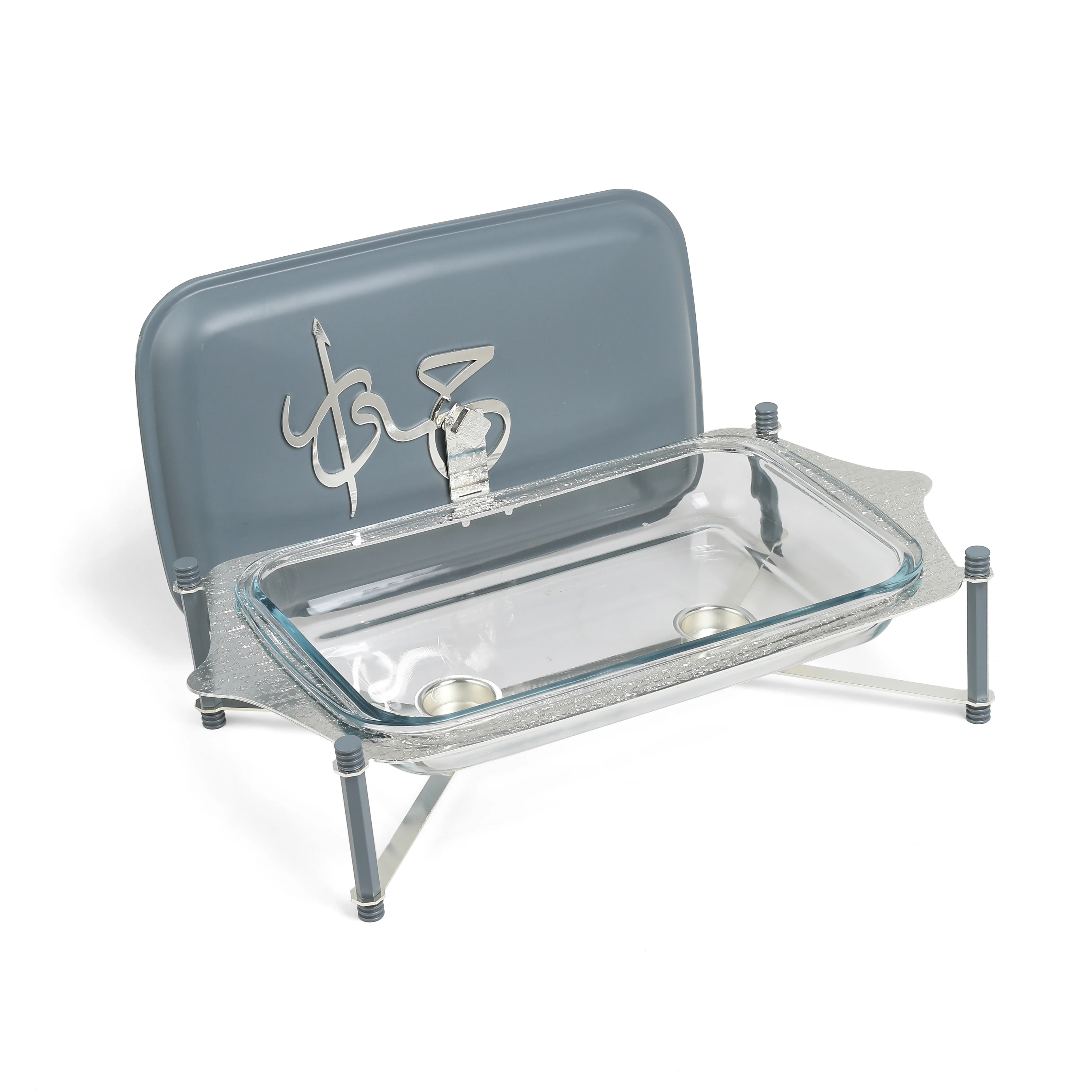 Jiwar - Large Twin Candle Pyrex Chafer - Haze Blue & Silver - Image 4