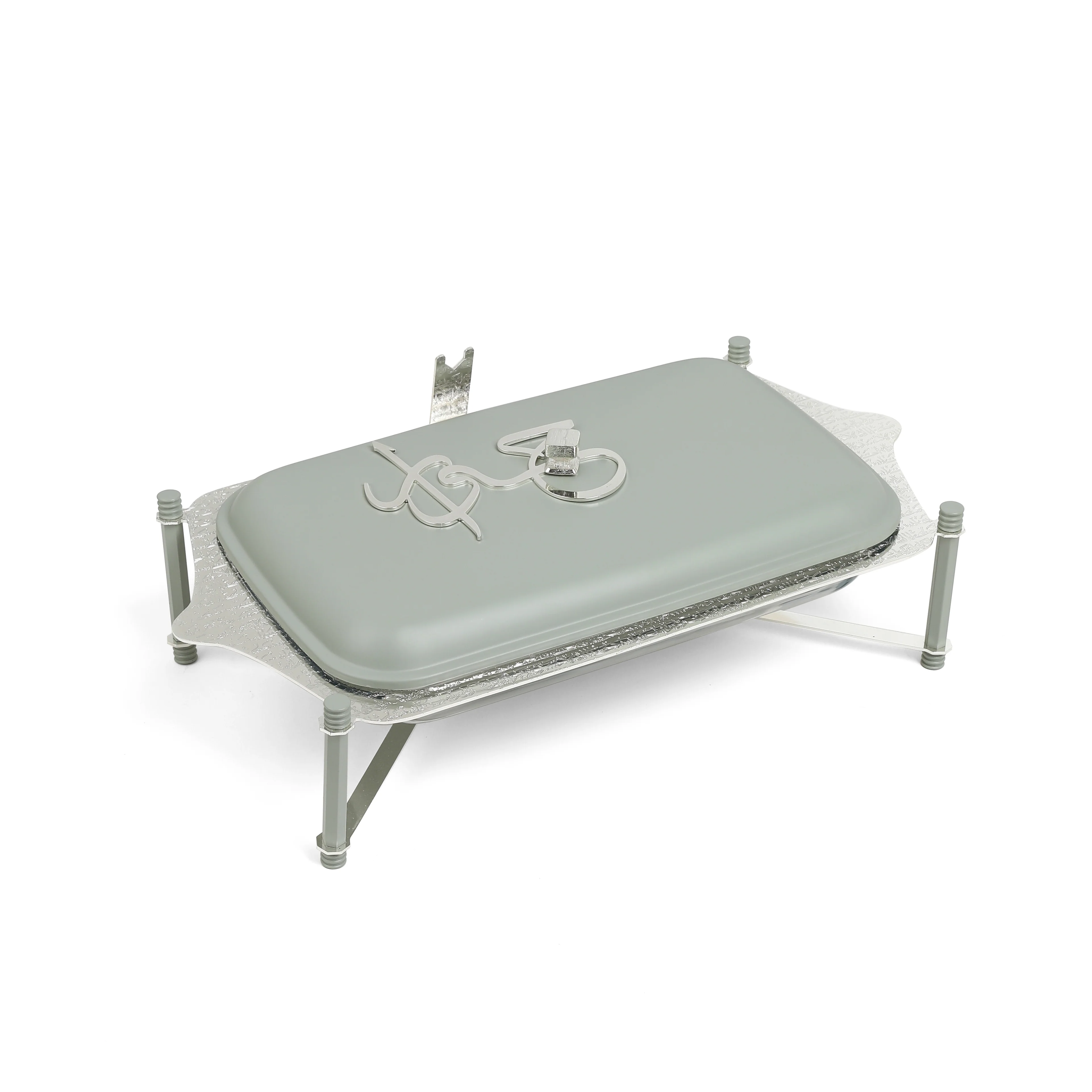 Jiwar - Large Twin Candle Pyrex Chafer -Mint Green  & Silver - Image 8