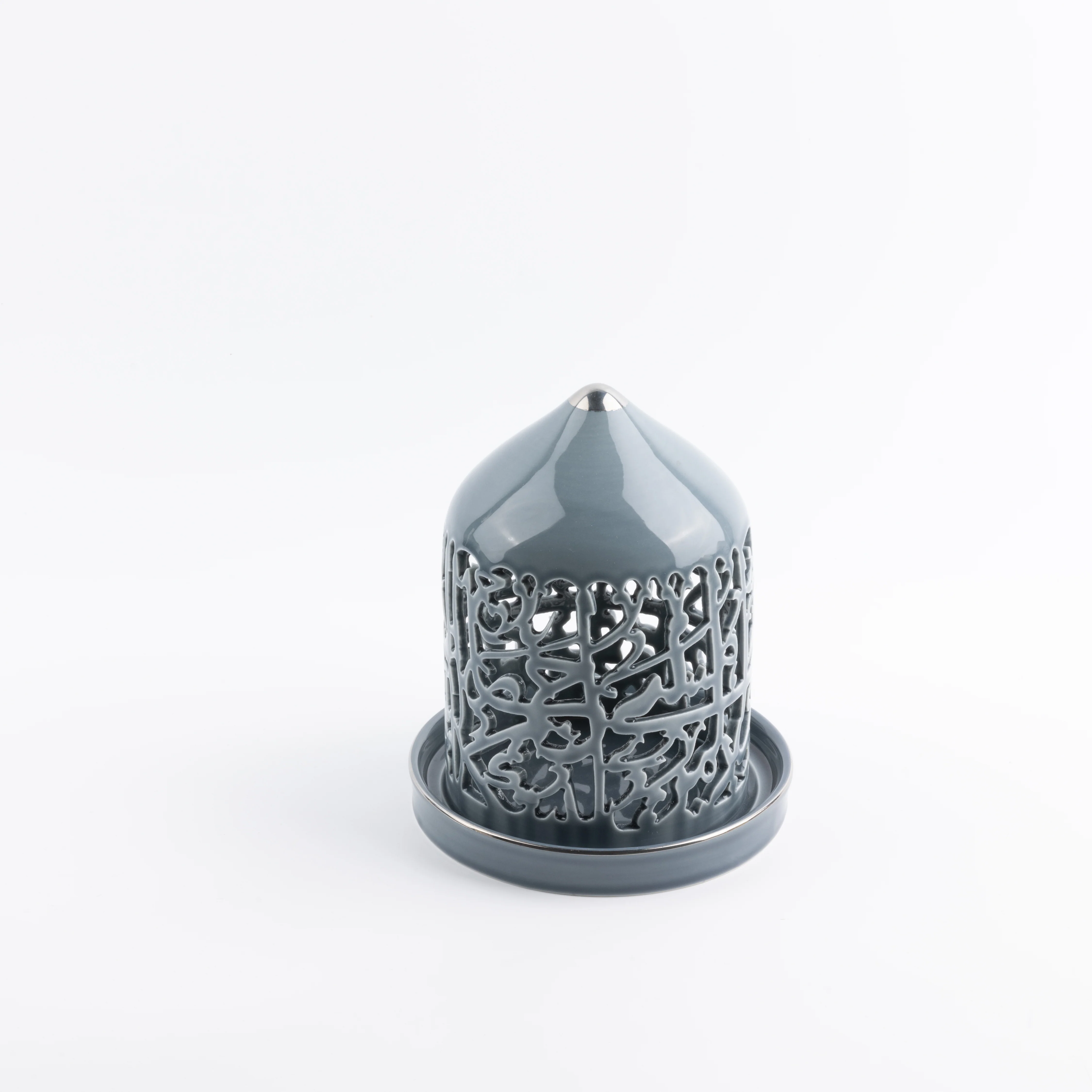 Jiwar - Medium Lantern Candle Holder - Haze Blue & Silver - Image 4