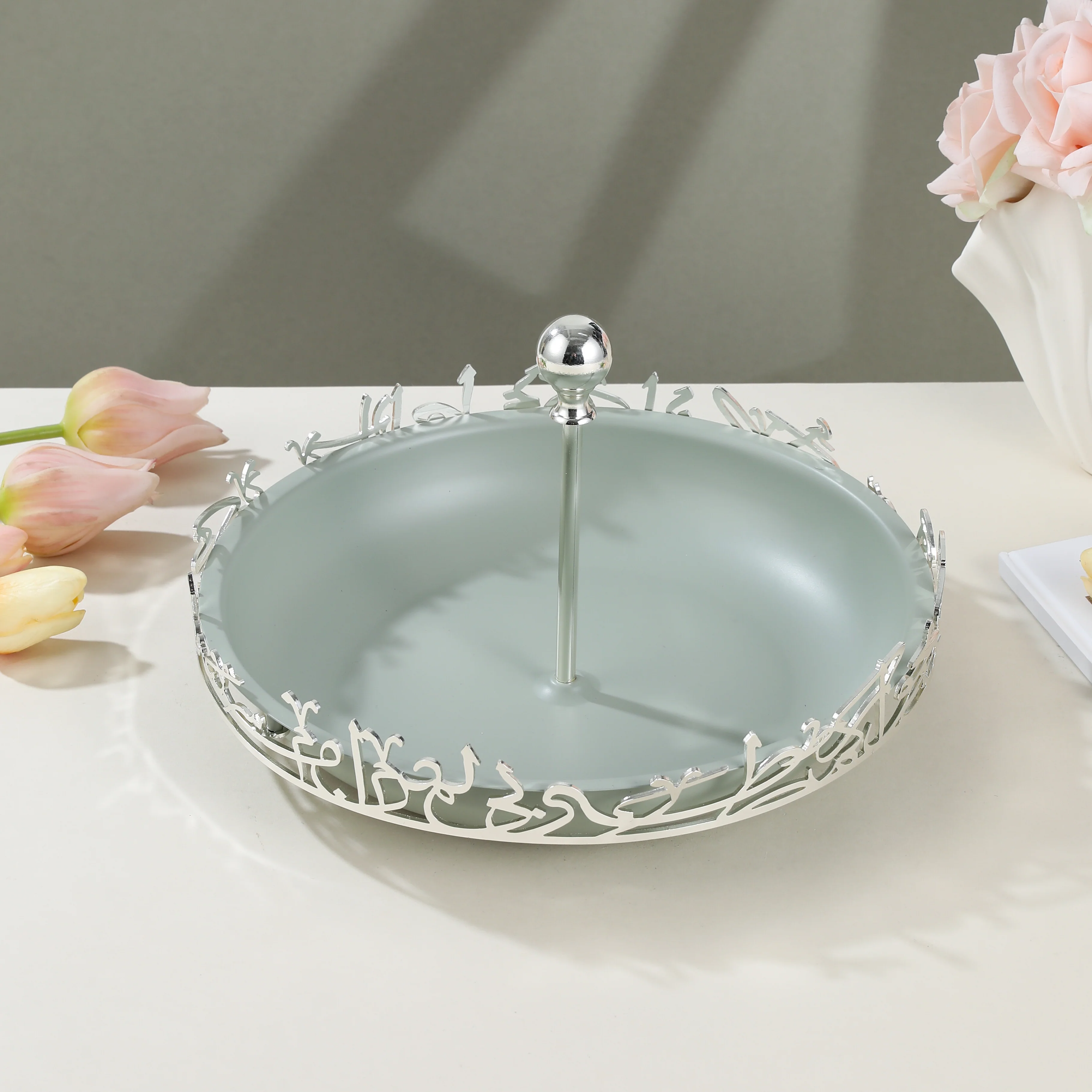 Jiwar - Medium Serving Stand - Mint Green & Silver - Image 4