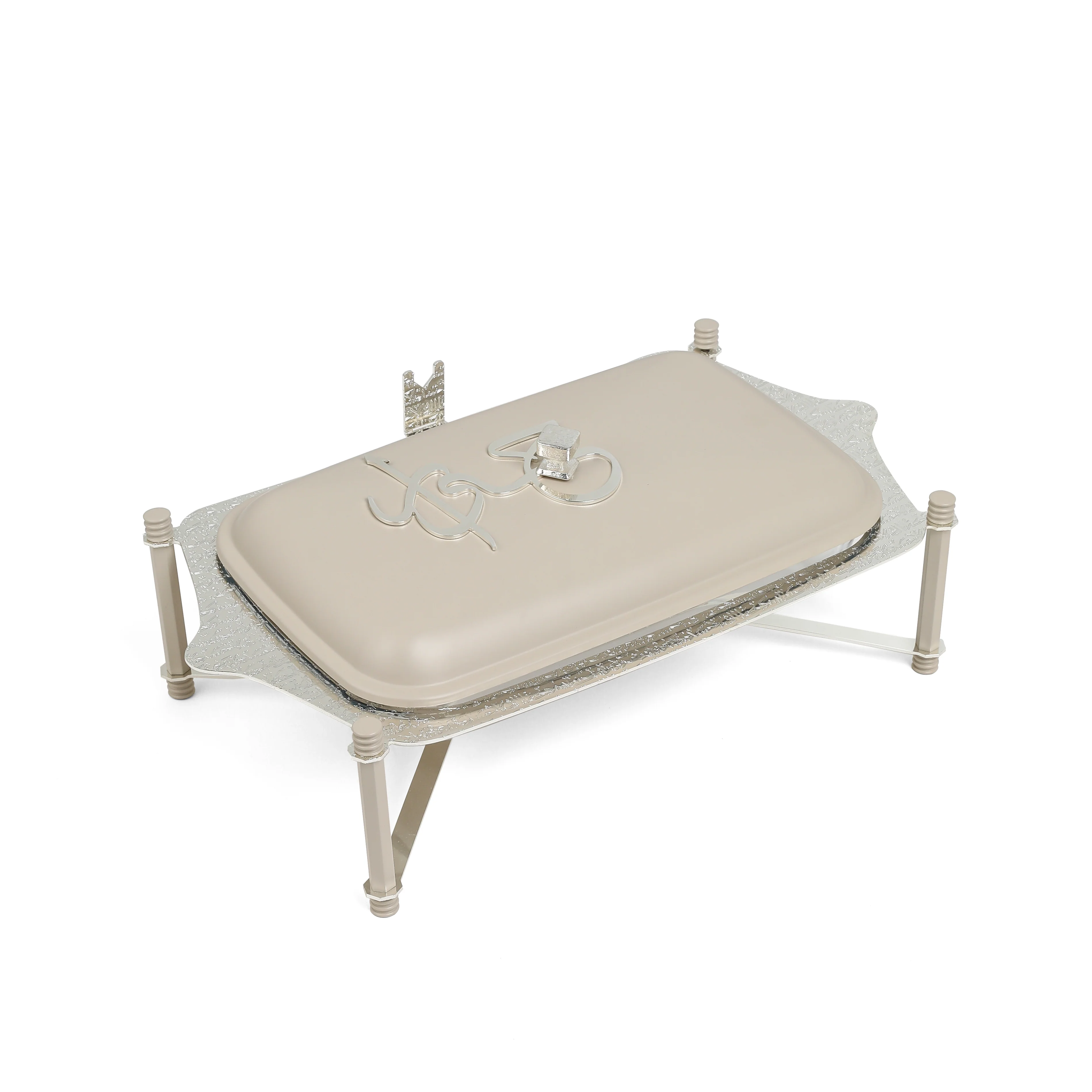 Jiwar - Medium Twin Candle Pyrex Chafer- Beige & Silver - Image 4