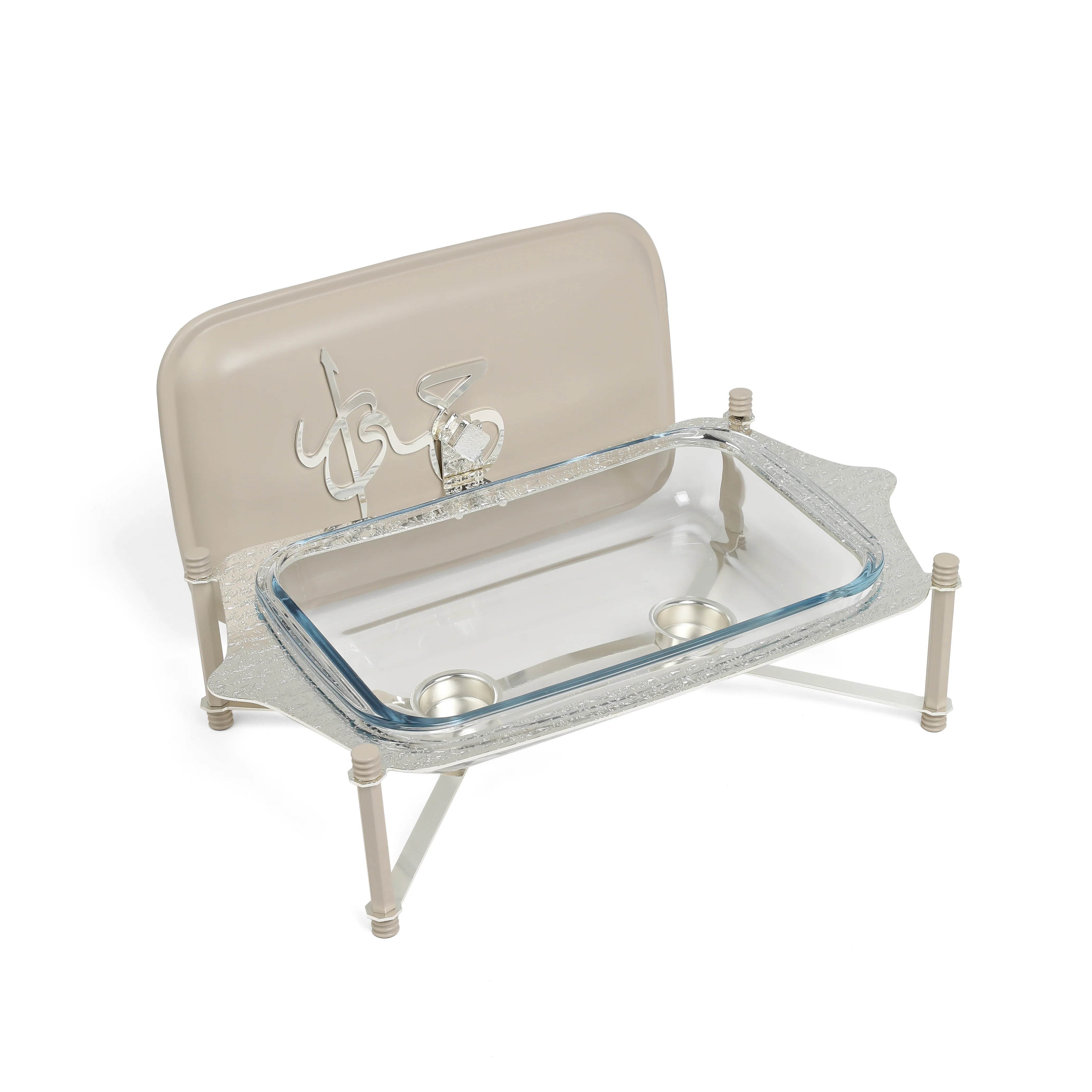 Jiwar - Medium Twin Candle Pyrex Chafer- Beige & Silver - Image 7