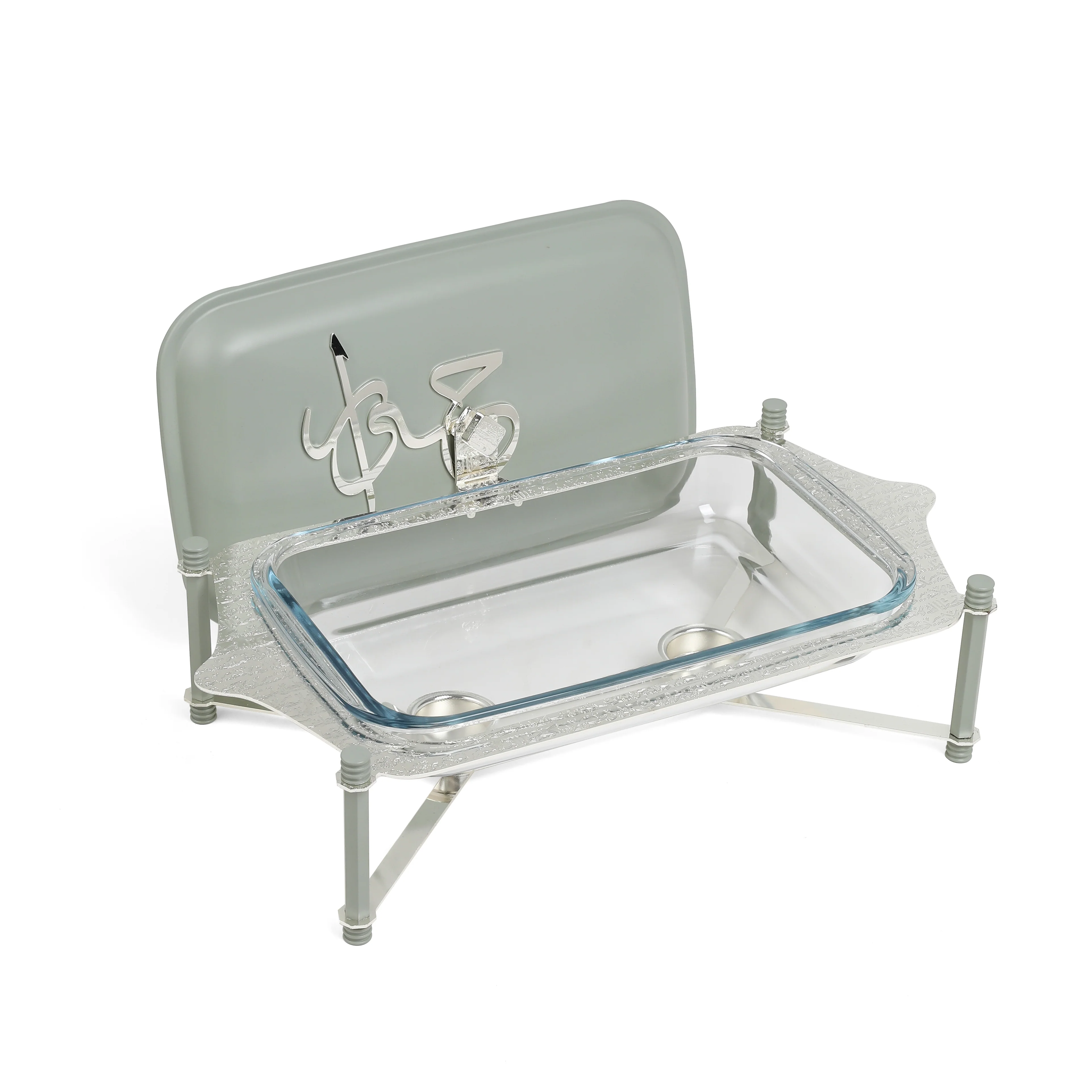 Jiwar - Medium Twin Candle Pyrex Chafer - Mint Green & Silver - Image 4
