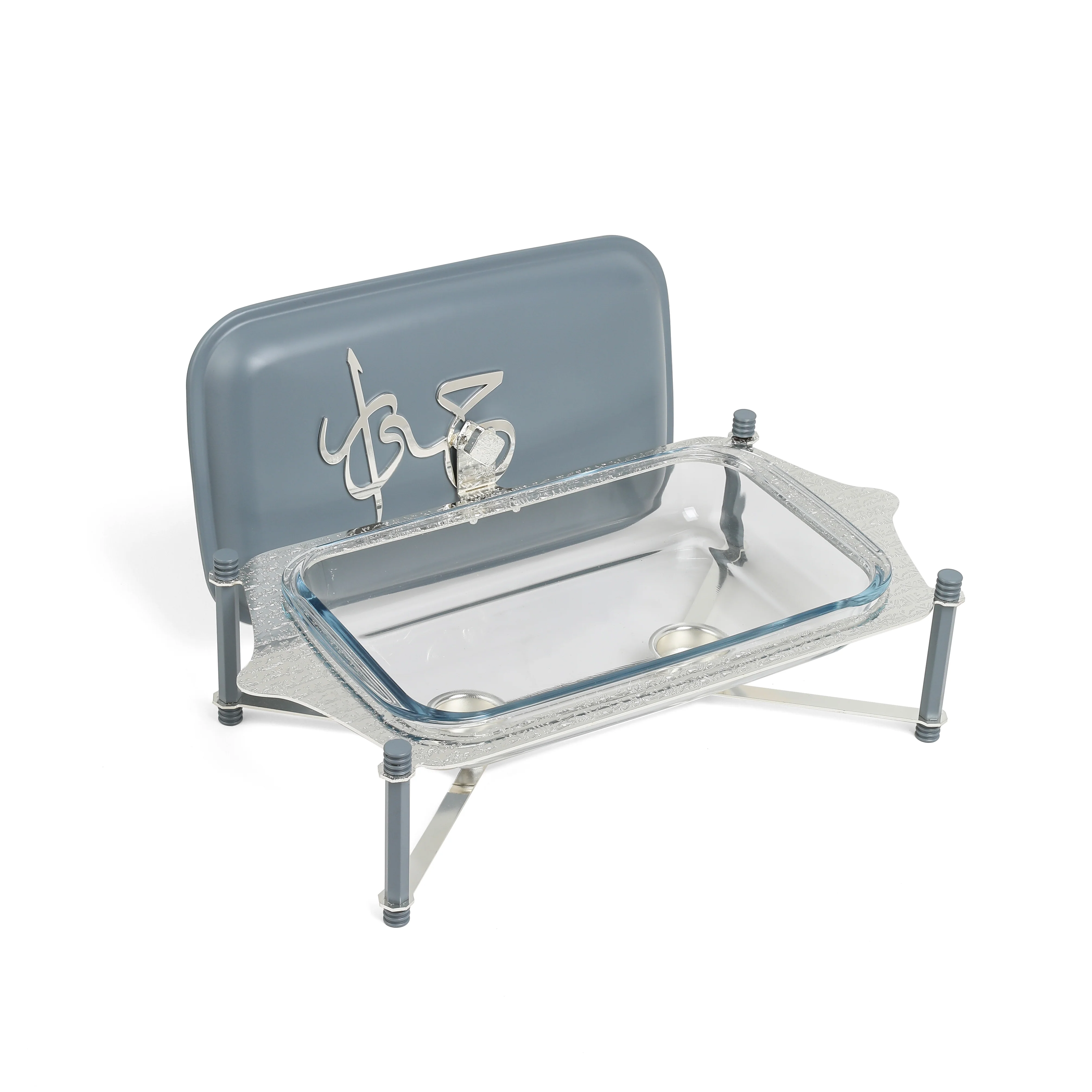 Jiwar - Medium Twin Candle Pyrex Chafer - Haze Blue & Silver - Image 3