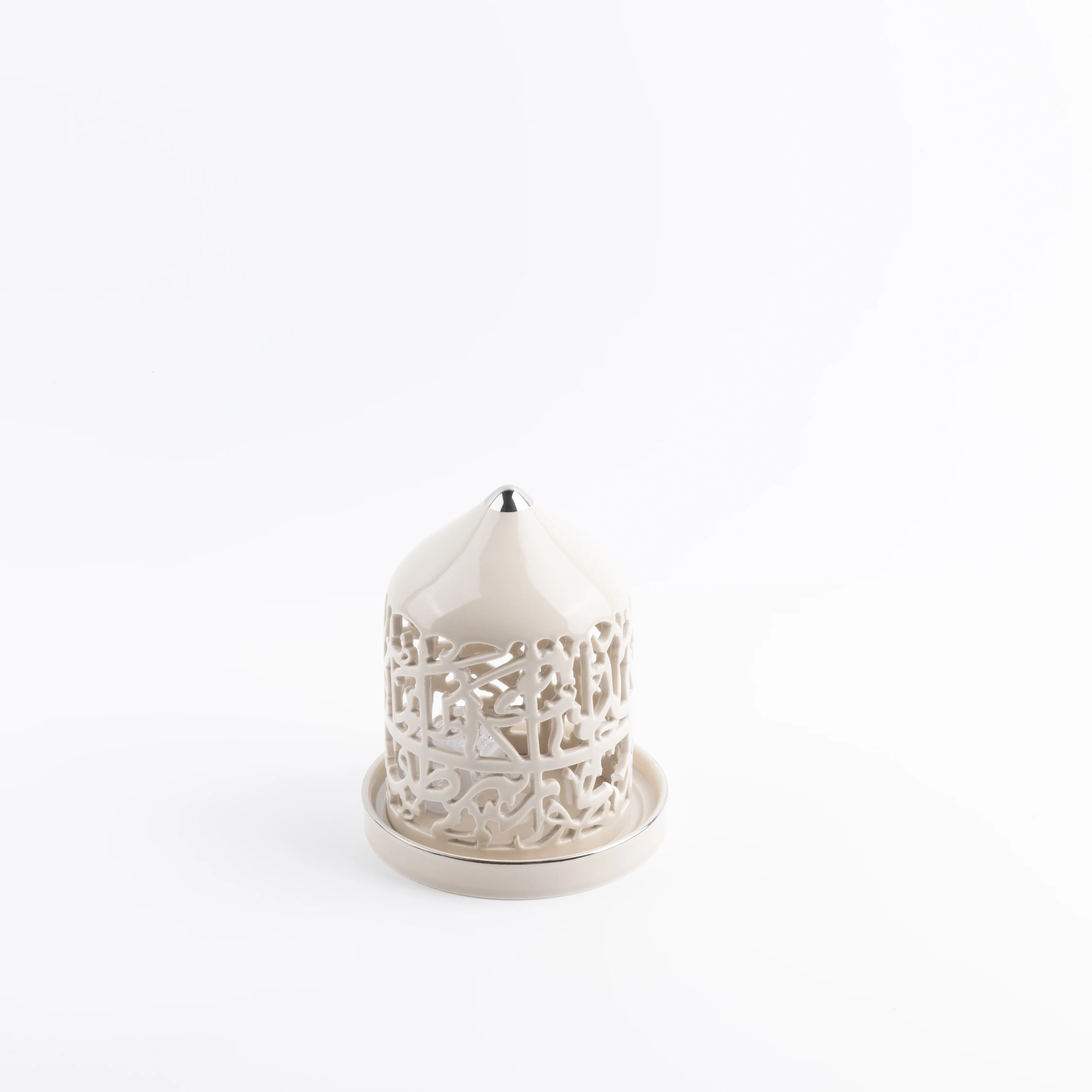 Jiwar - Small Lantern Candle Holder - Beige & Silver - Image 5