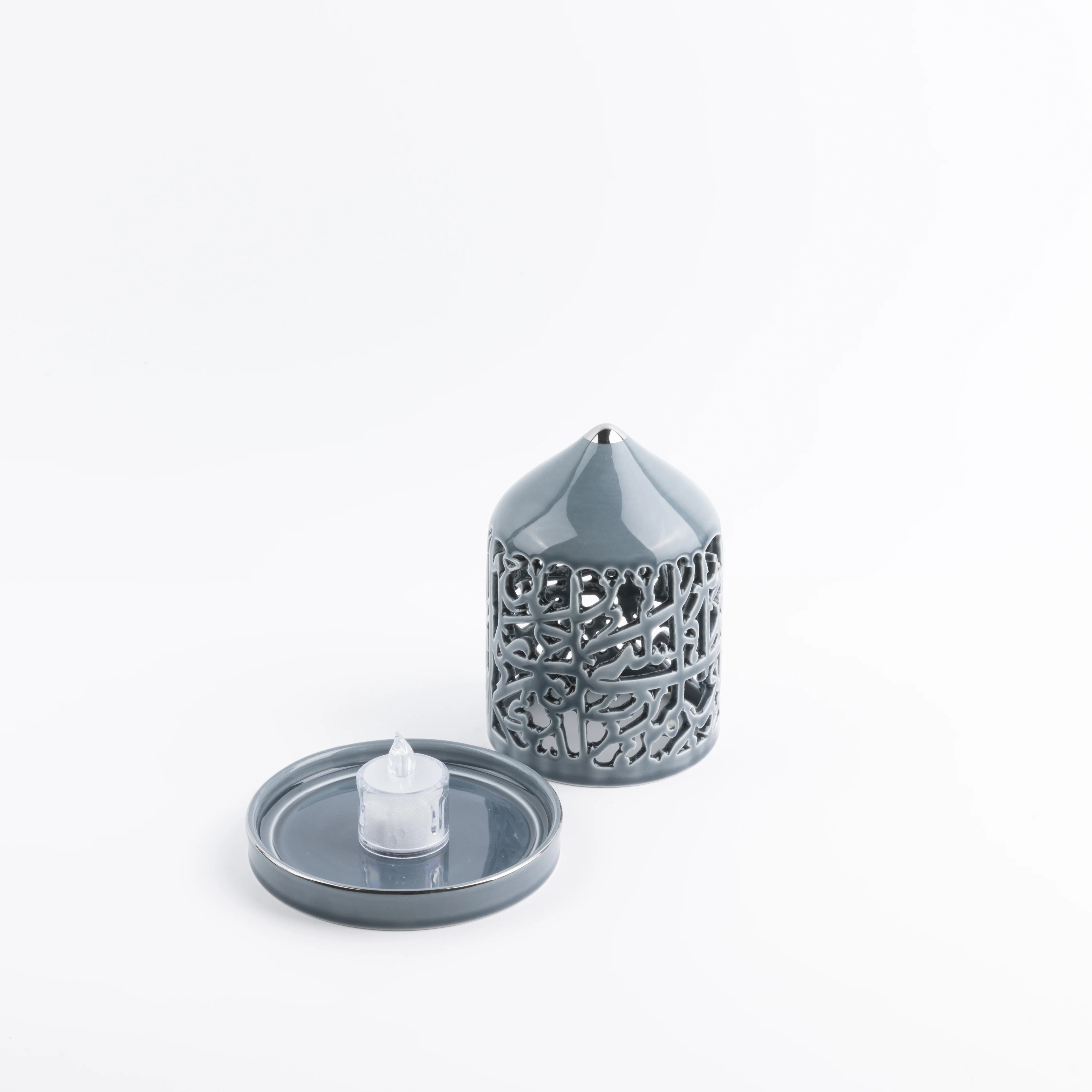 Jiwar -Small Lantern Candle Holder - Haze Blue & Silver - Image 4