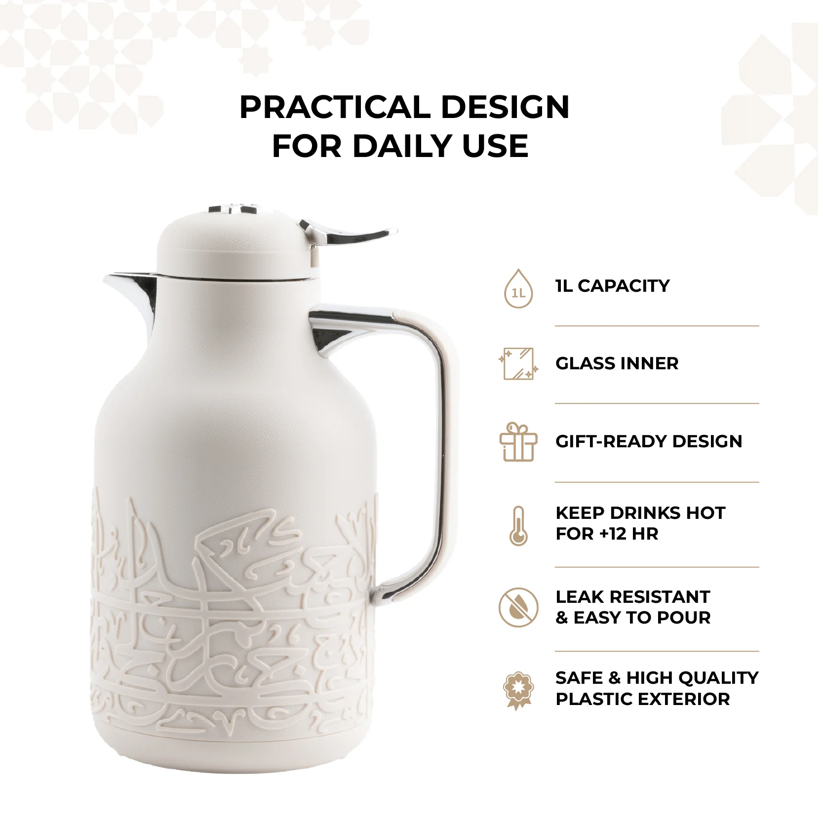 Jiwar - Vacuum Flask / Thermos - Beige & Silver - Image 4