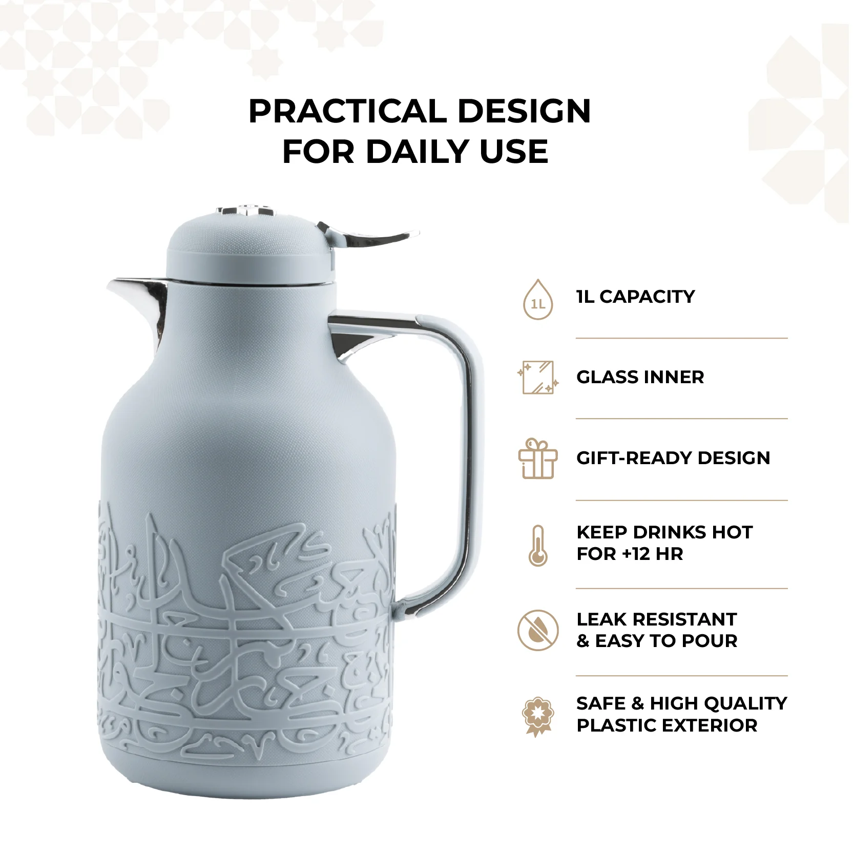 Jiwar - Vacuum Flask / Thermos - Haze Blue & Silver - Image 4