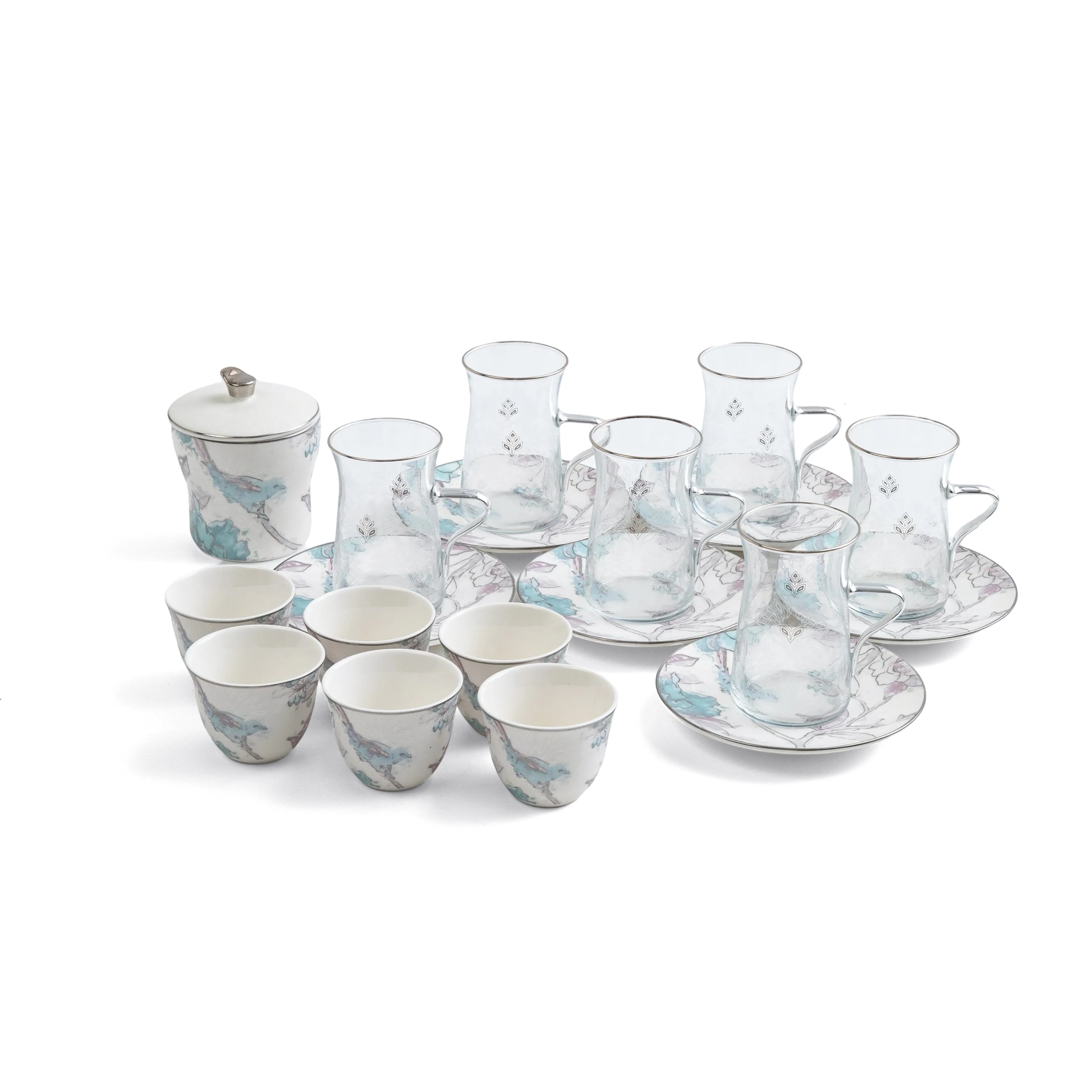 Khuzama - Tea Set (19-Pc) - Blue & Silver - Image 4