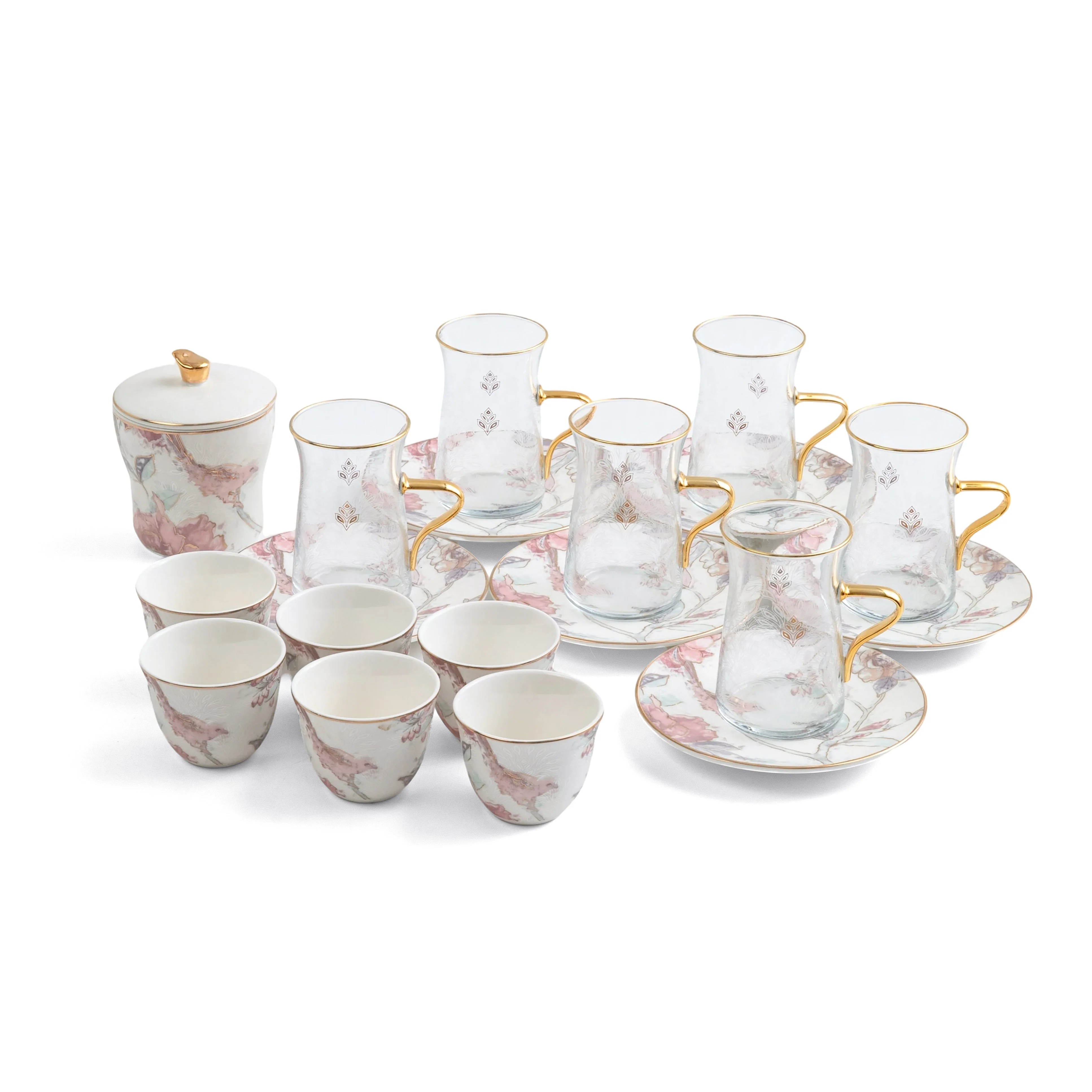 Khuzama - Tea Set (19-Pc) - Pink & Gold - Image 5