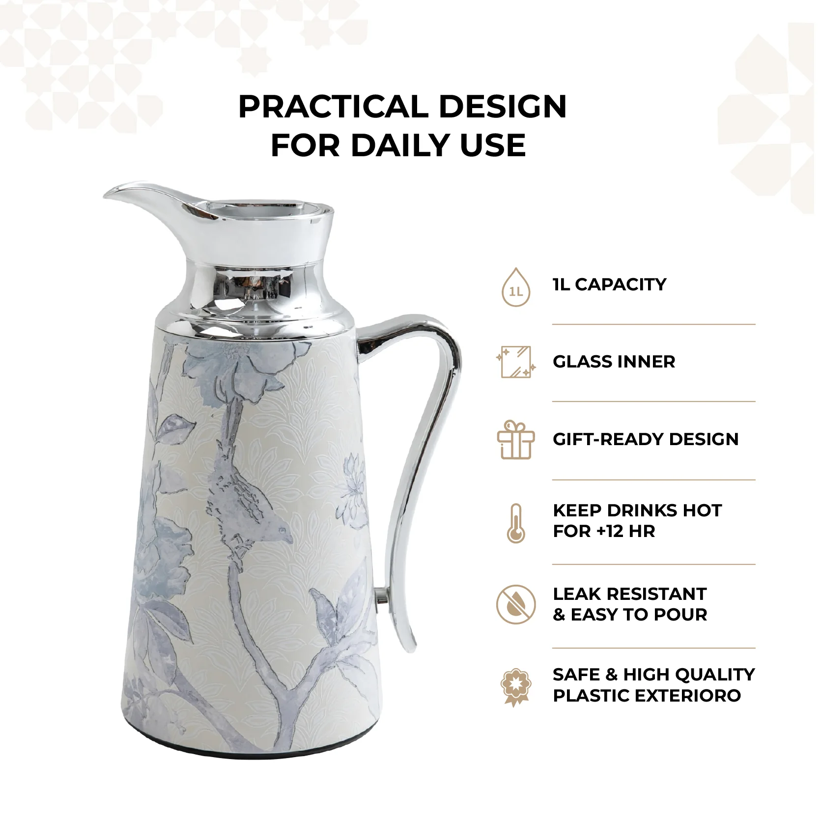 Khuzama - Vacuum Flask / Thermos - Grey & Silver - Image 3
