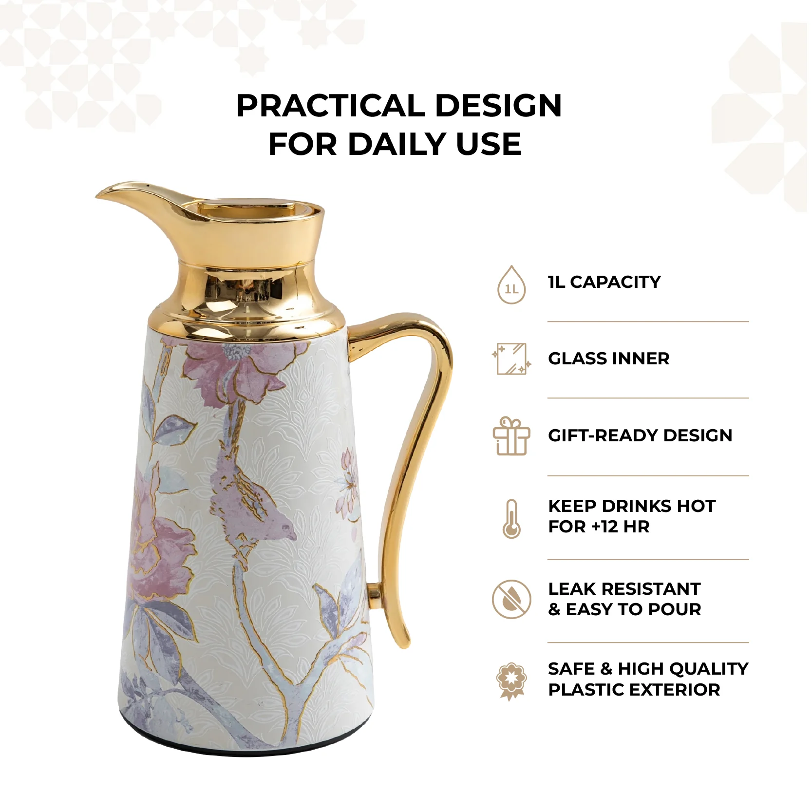 Khuzama - Vacuum Flask / Thermos - Pink & Gold - Image 3