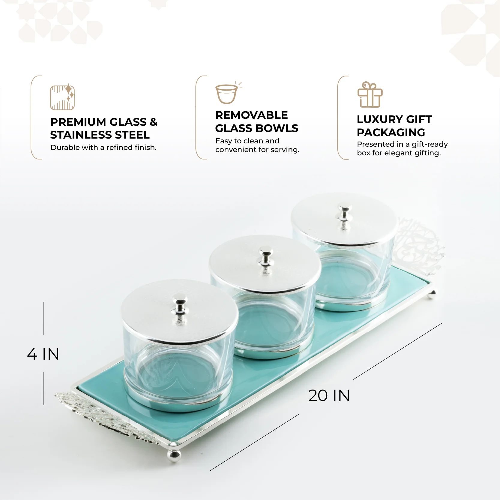 Limited Edition - Snack Serving set (3 Bowls)- Blue & Silver - Image 3