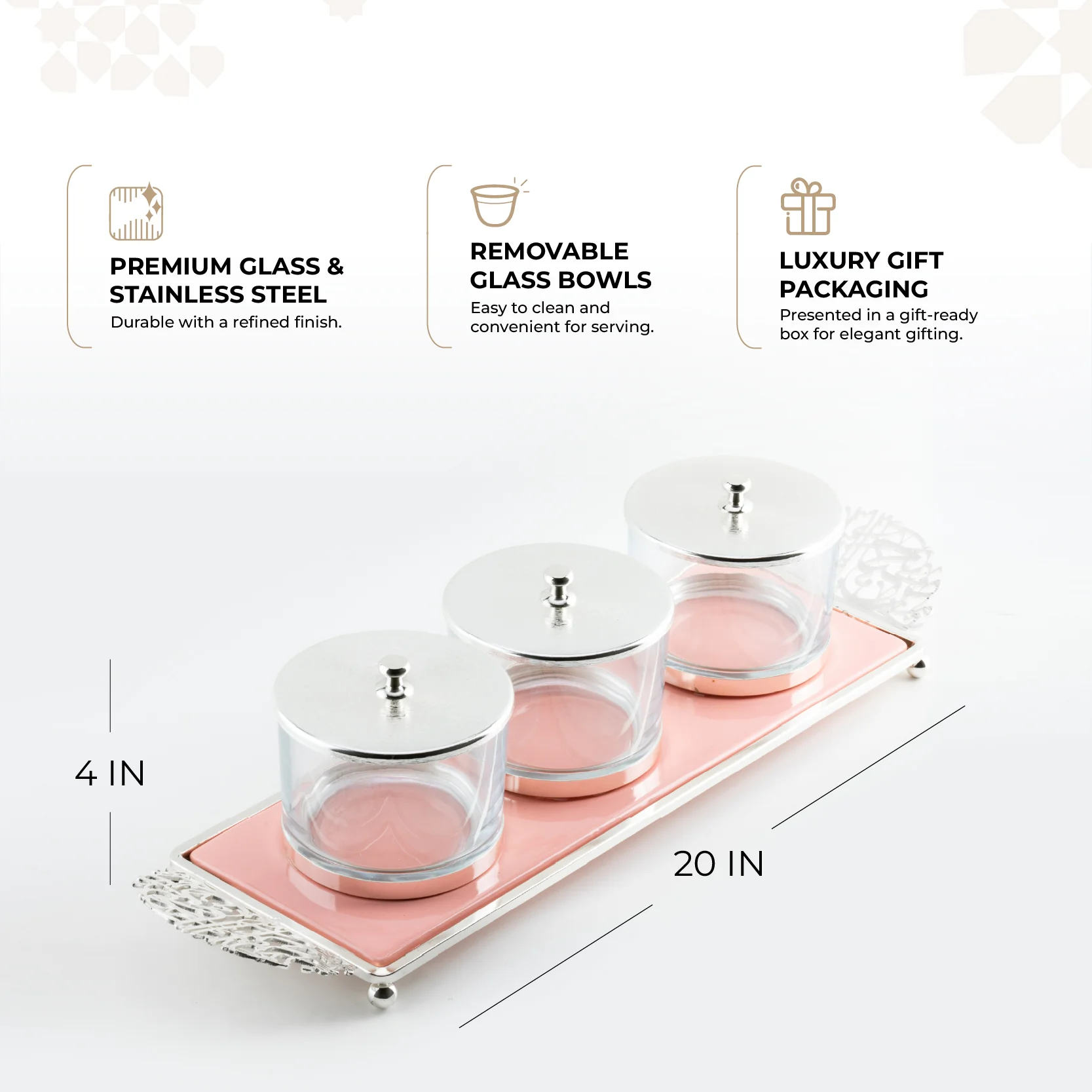 Limited Edition - Snack Serving set (3 Bowls)- Pink & Silver - Image 3