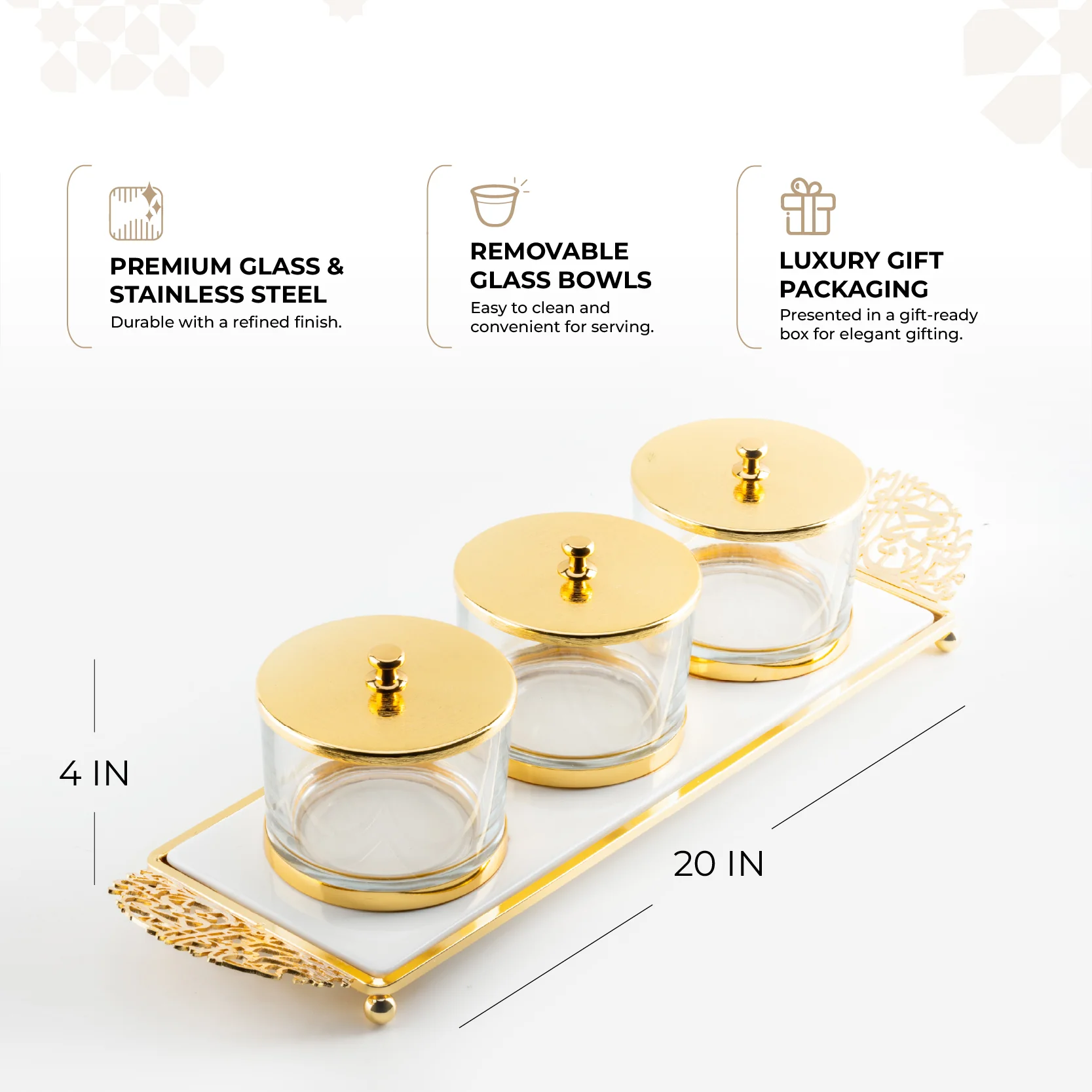 Limited Edition - Snack Serving set (3 Bowls)- White & Gold - Image 3