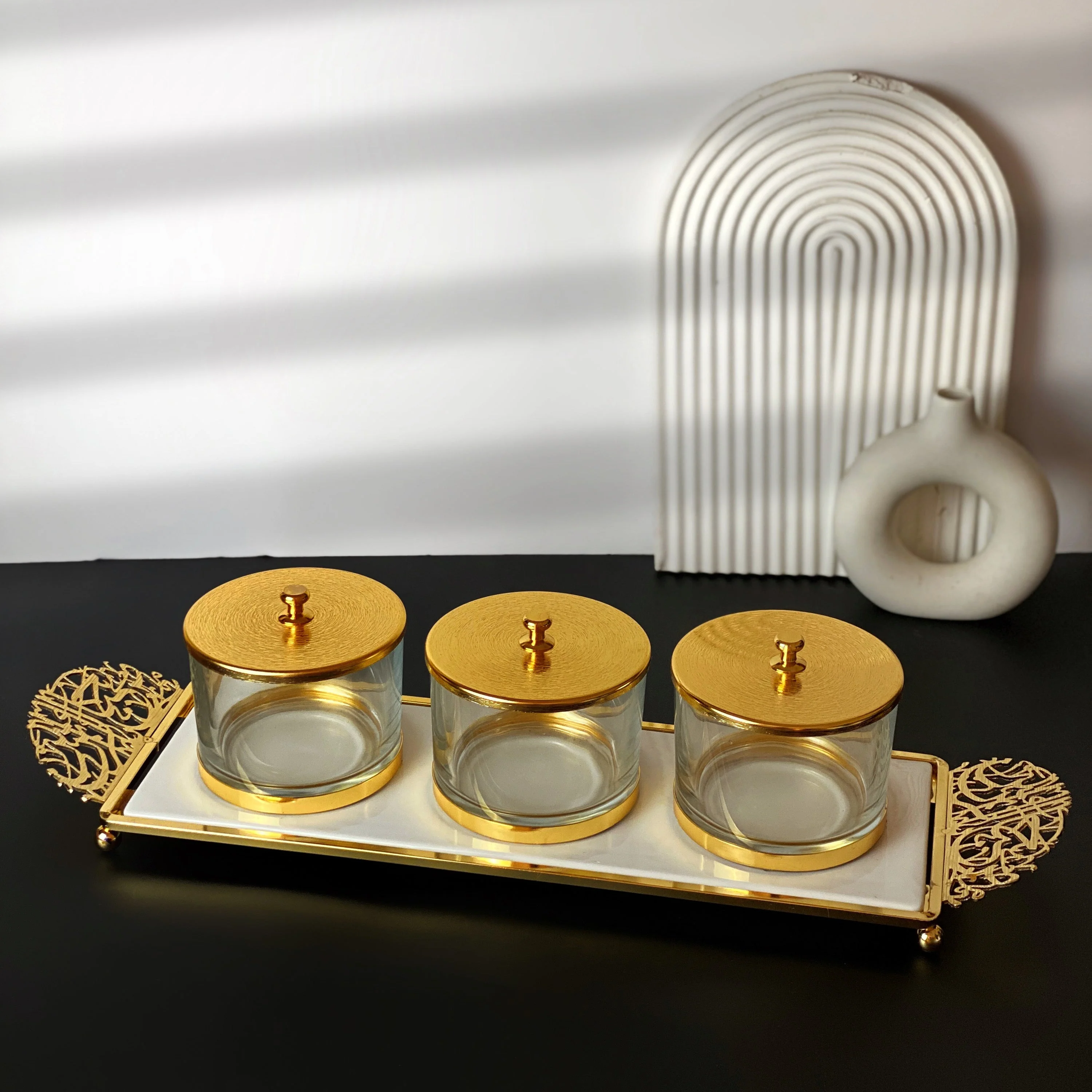 Limited Edition - Snack Serving set (3 Bowls)- White & Gold - Image 4