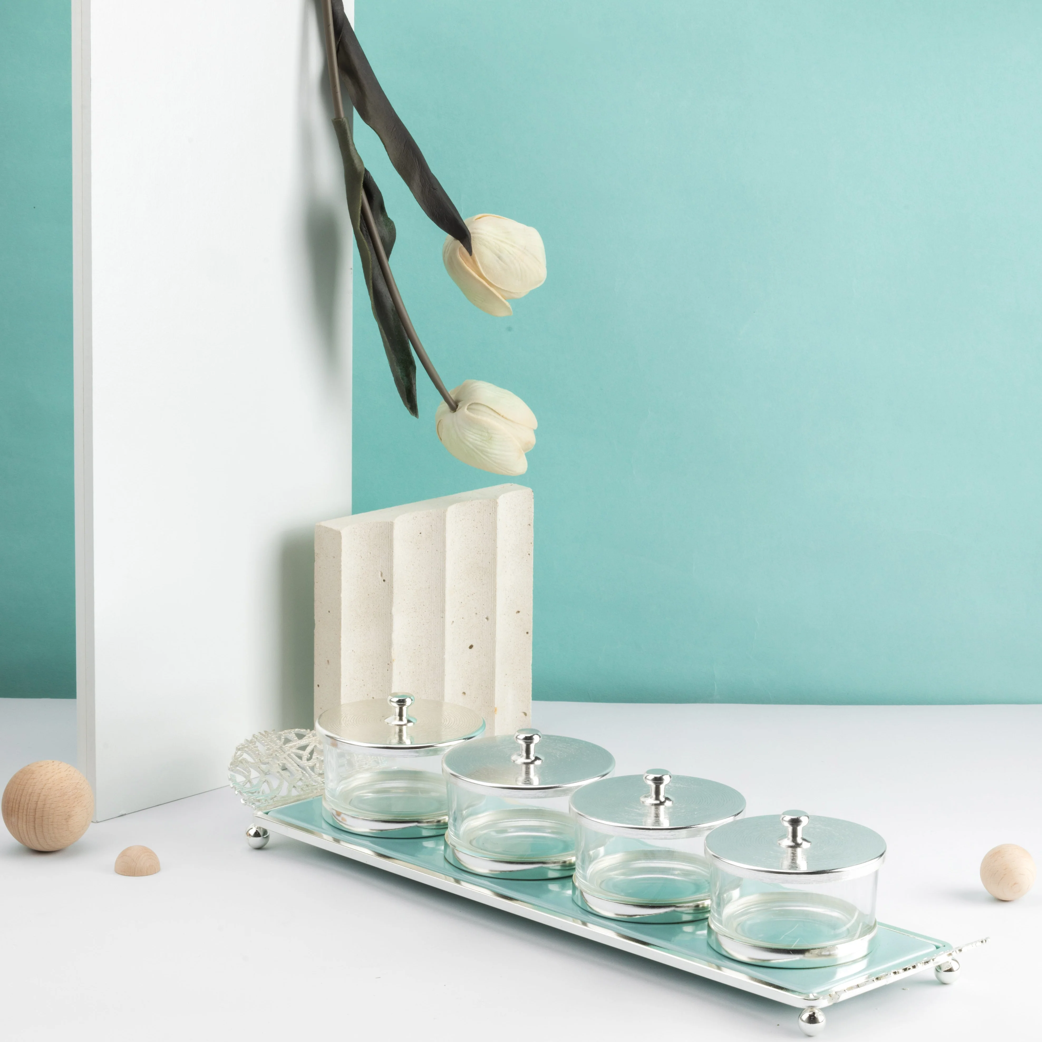 Limited Edition - Snack Serving set (4 Bowls)- Blue & Silver - Image 3