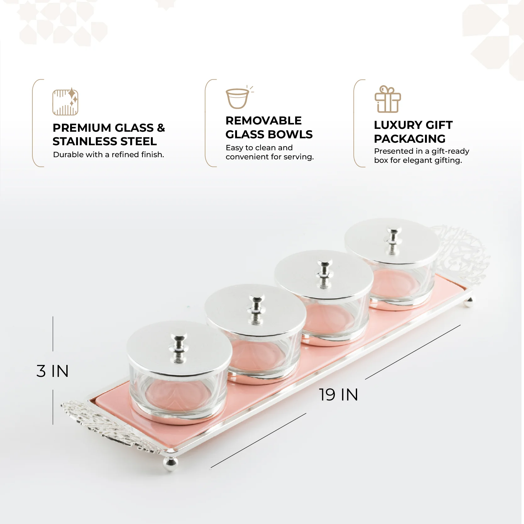 Limited Edition - Snack Serving set (4 Bowls)- Pink & Silver - Image 3