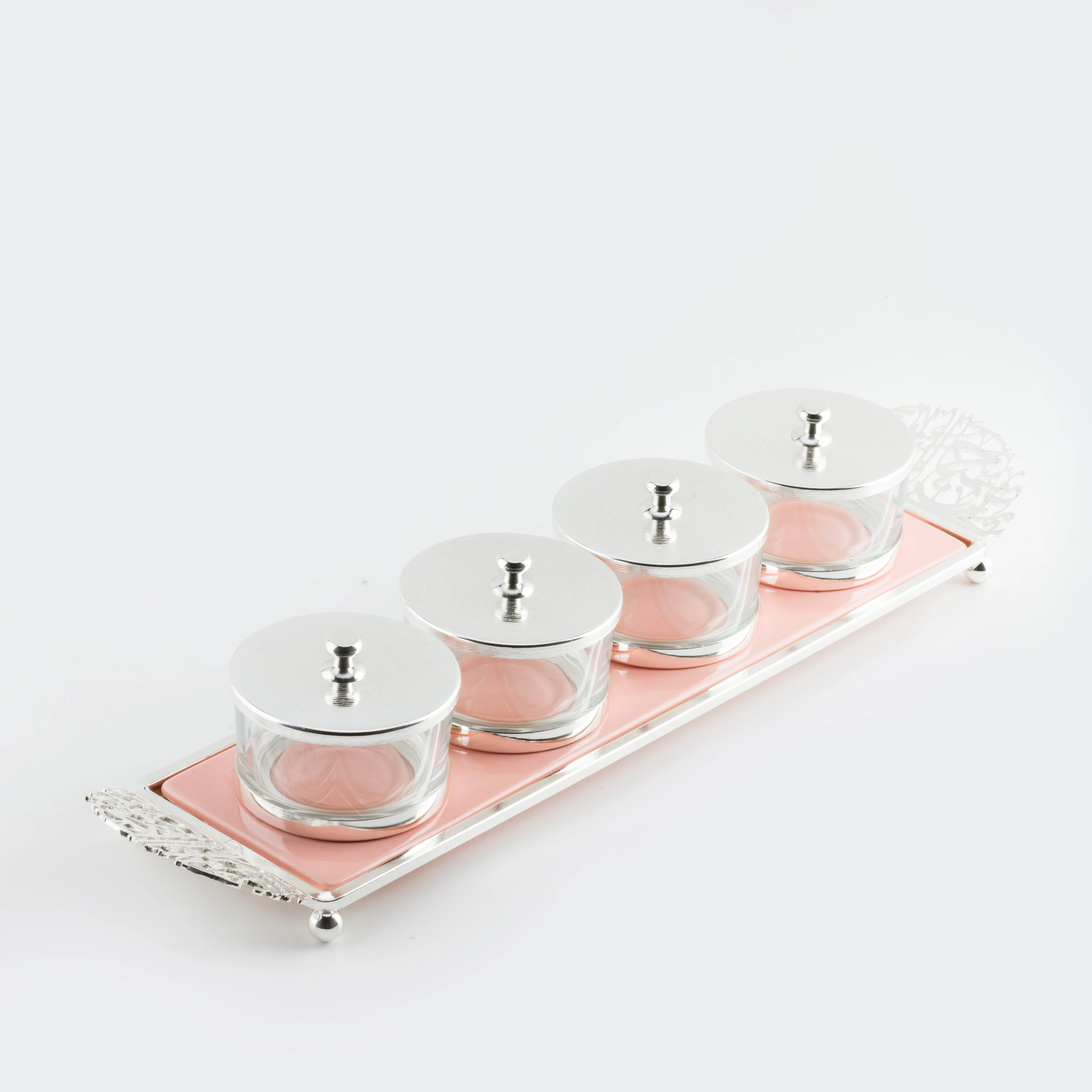 Limited Edition - Snack Serving set (4 Bowls)- Pink & Silver - Image 6
