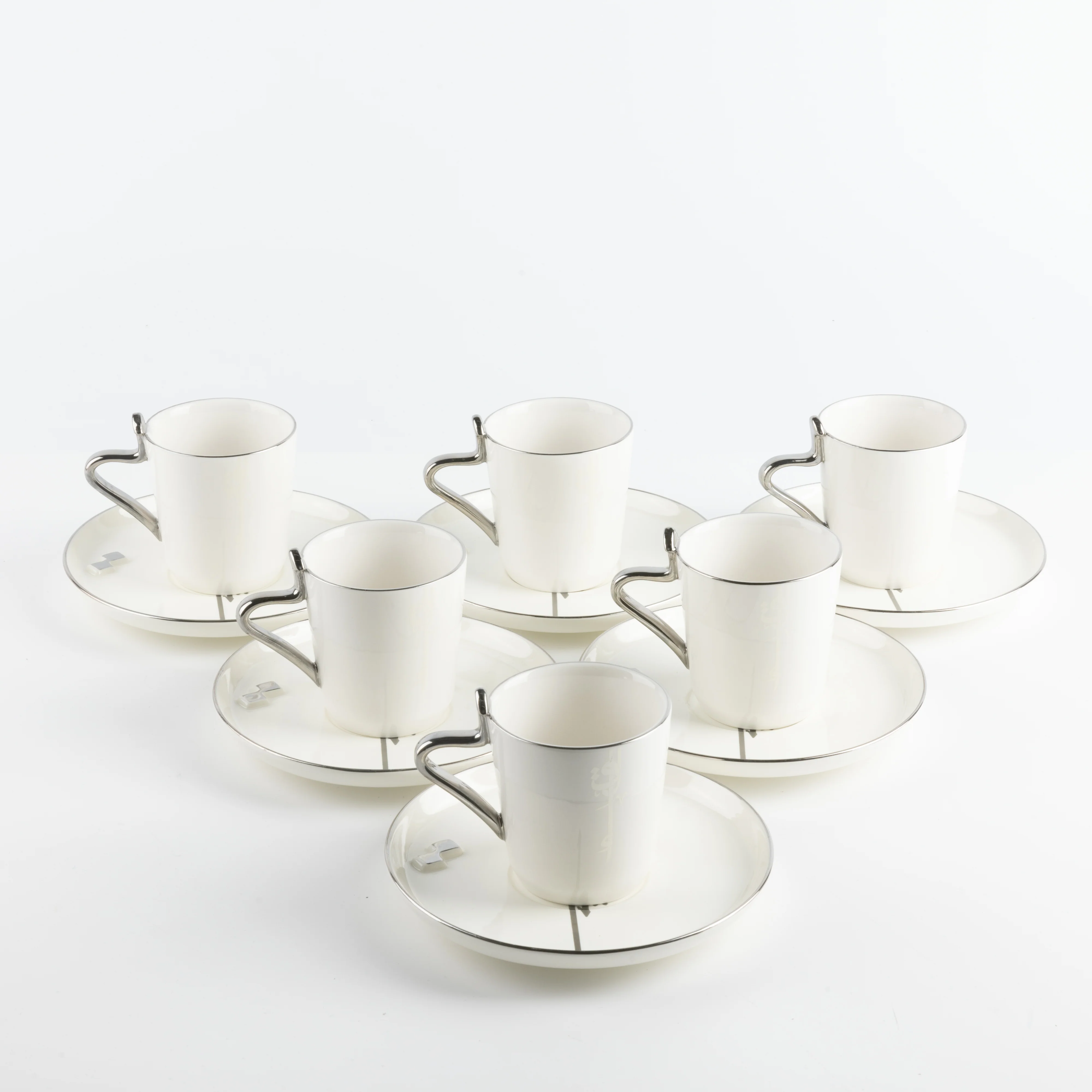 Liqa'a - Cappuccino Set (12-Pc) - Pearl White & Silver - Image 6