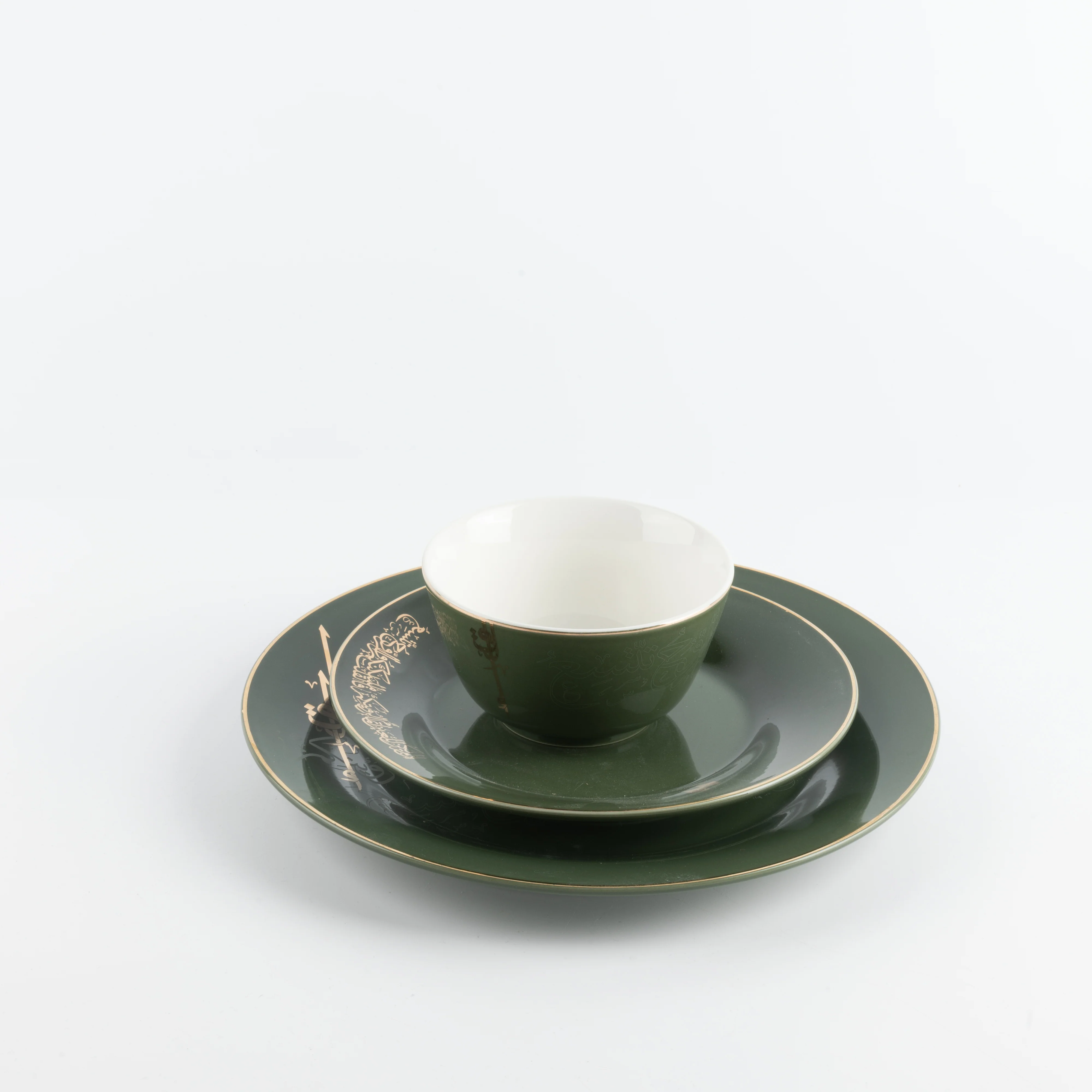 Liqa'a - Dinner Set (18-Pc) - Olive Green  & Gold - Image 6