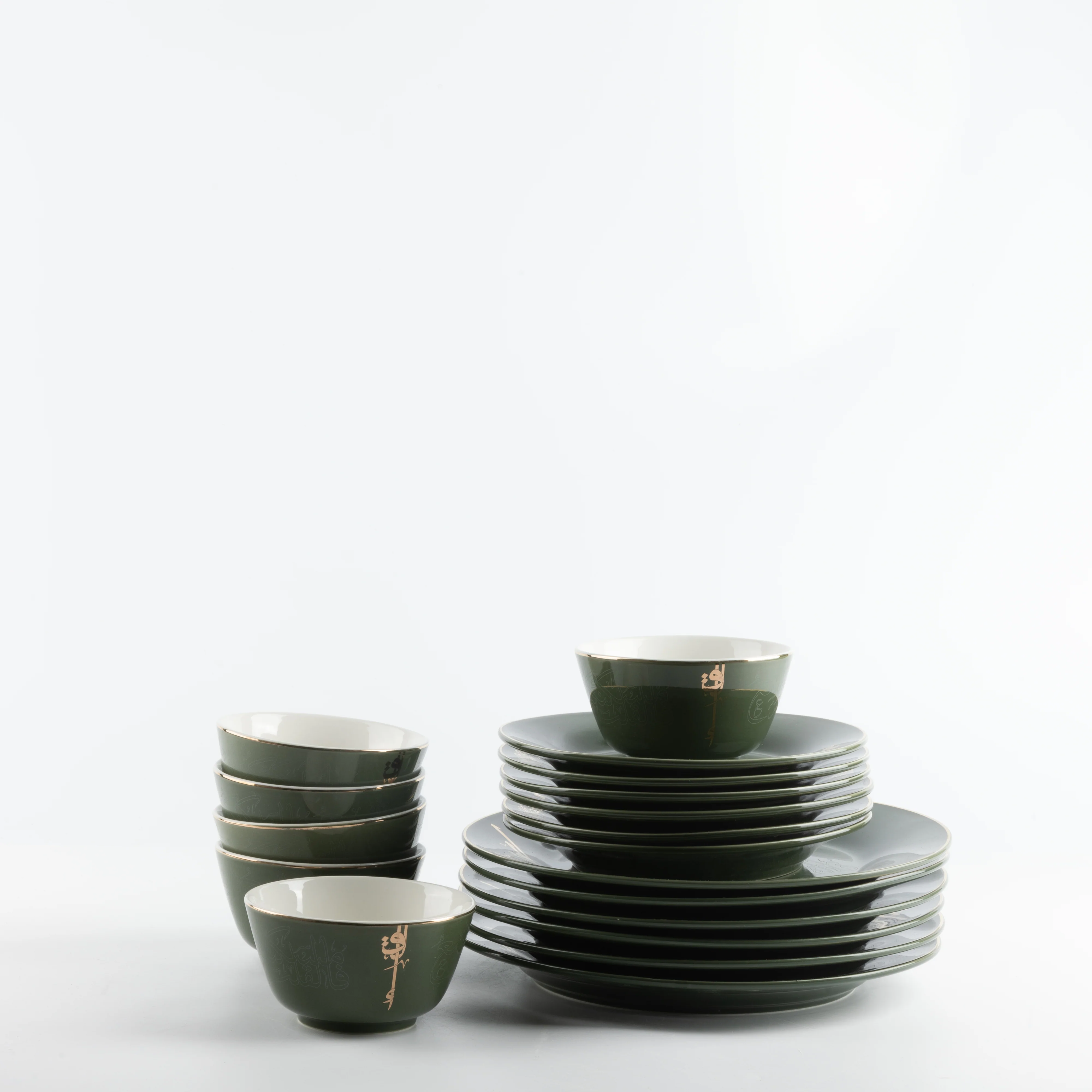 Liqa'a - Dinner Set (18-Pc) - Olive Green  & Gold - Image 7