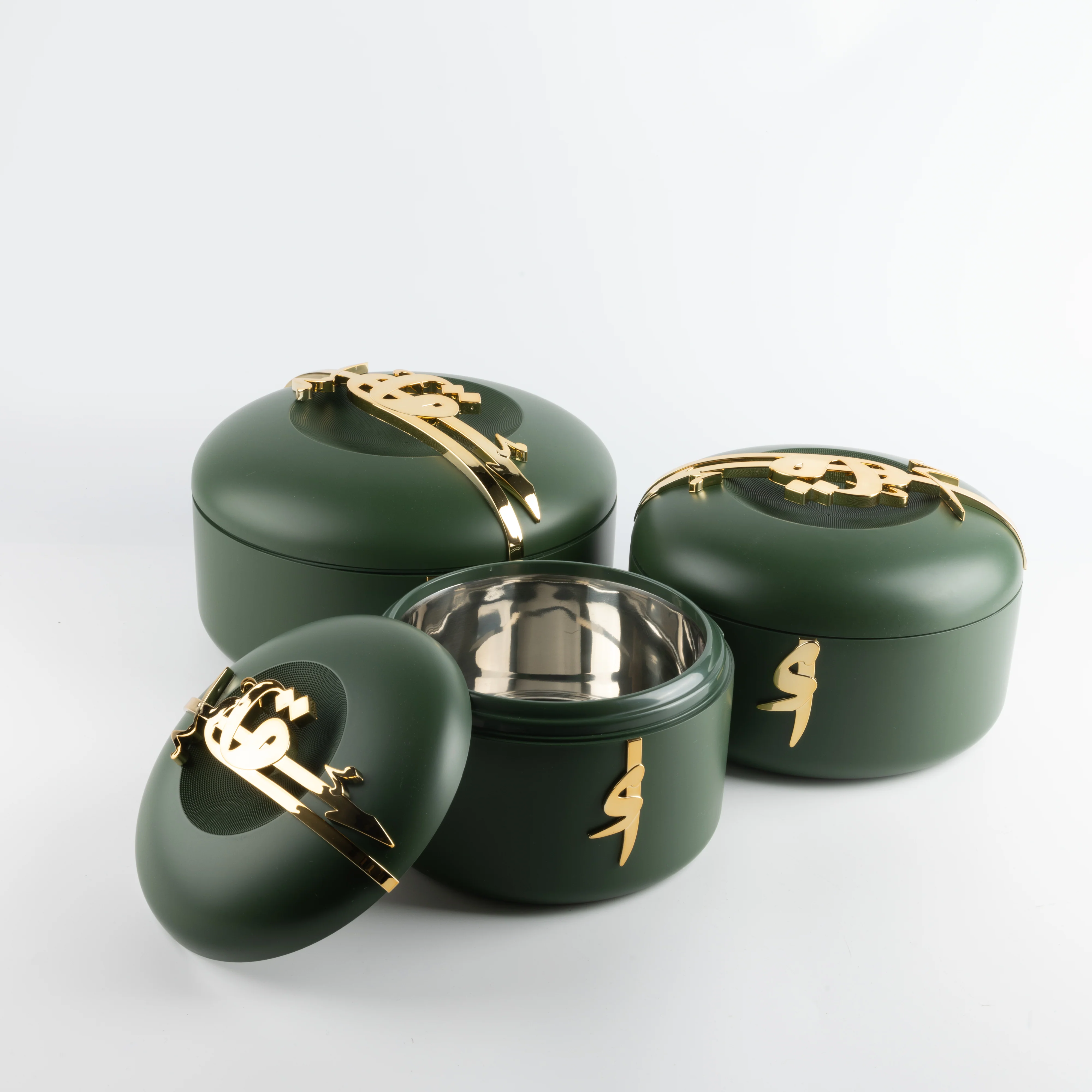 Liqa'a - Food Thermos/ Warm Serv (Set of 3) - Olive Green  & Gold - Image 5