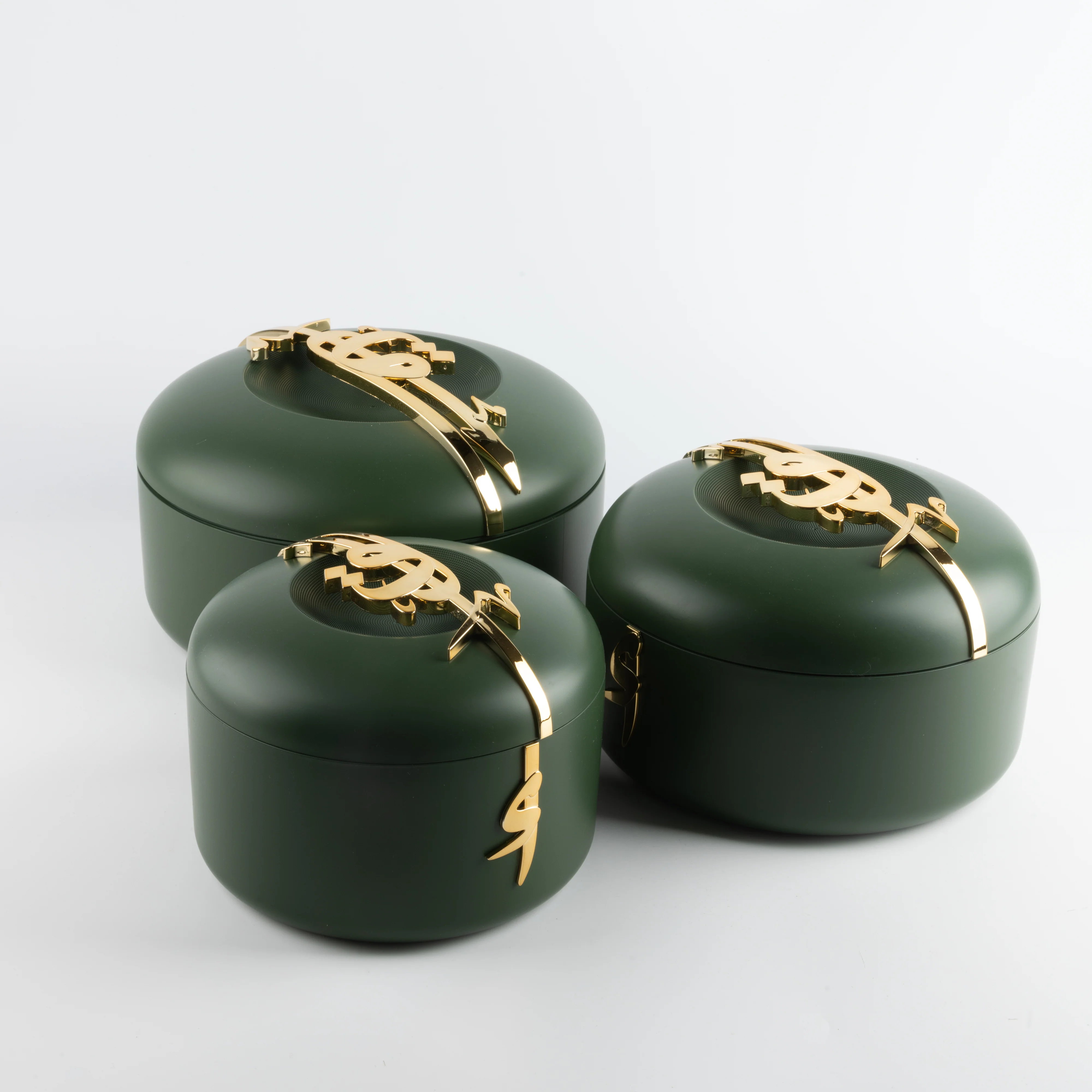 Liqa'a - Food Thermos/ Warm Serv (Set of 3) - Olive Green  & Gold - Image 6