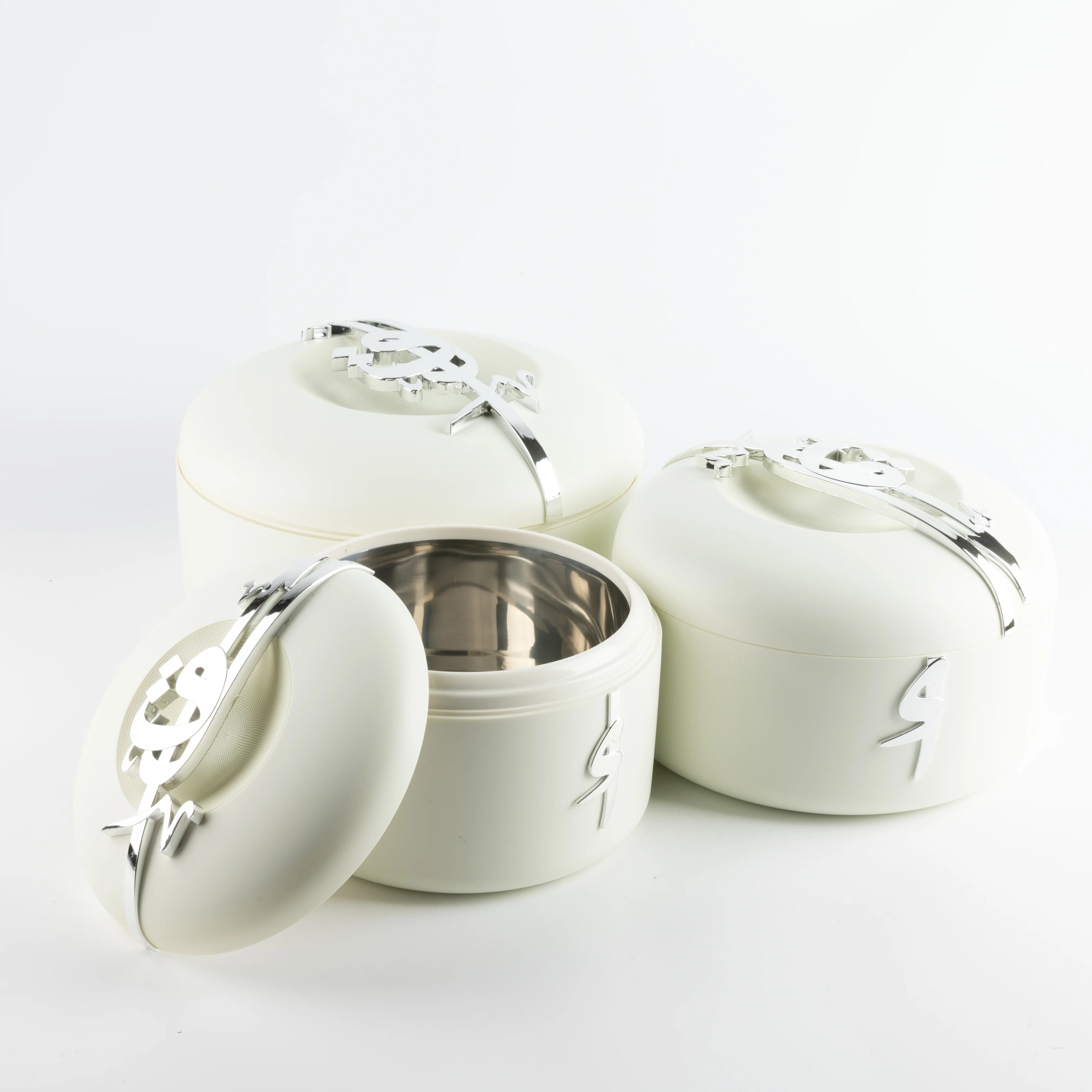 Liqa'a - Food Thermos/ Warm Serv (Set of 3) - Pearl White & Silver - Image 5
