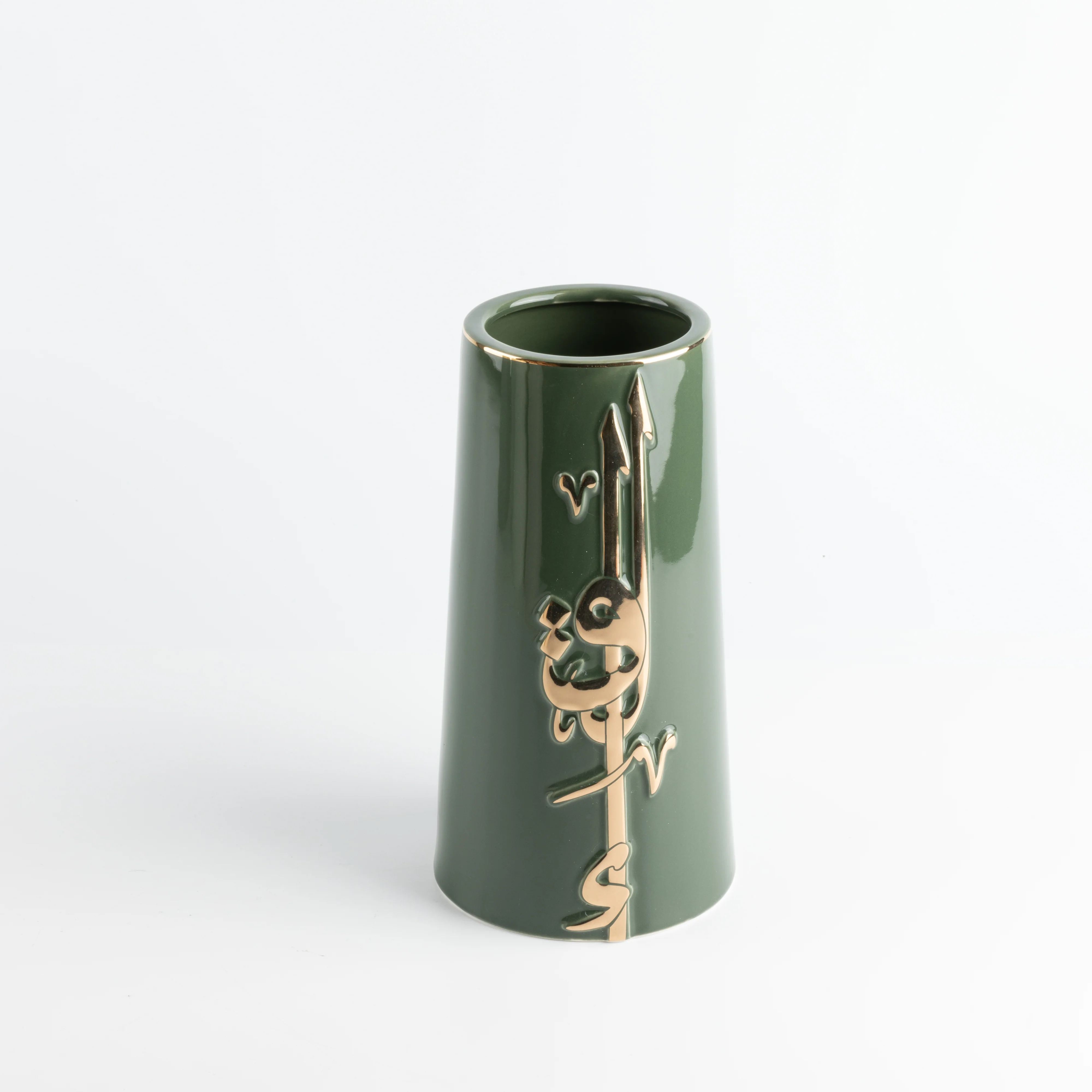 Liqa'a - Large Decorative Vase - Olive Green  & Gold - Image 5