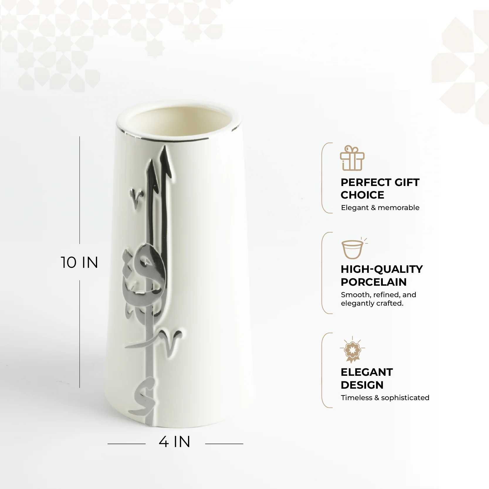 Liqa'a - Large Decorative Vase - Pearl White & Silver - Image 3