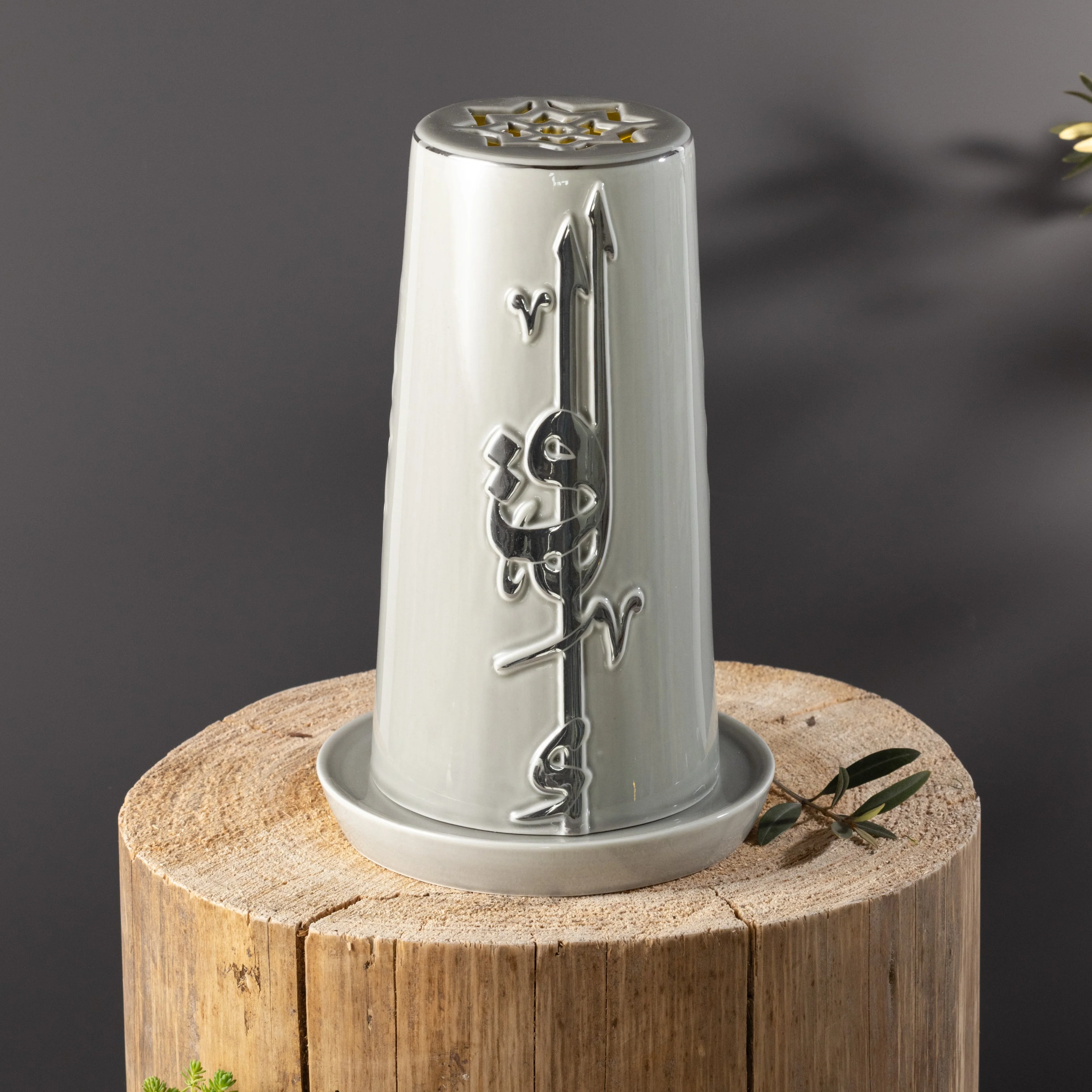 Liqa'a - Large  Lantern Candle Holder  - Grey & Silver