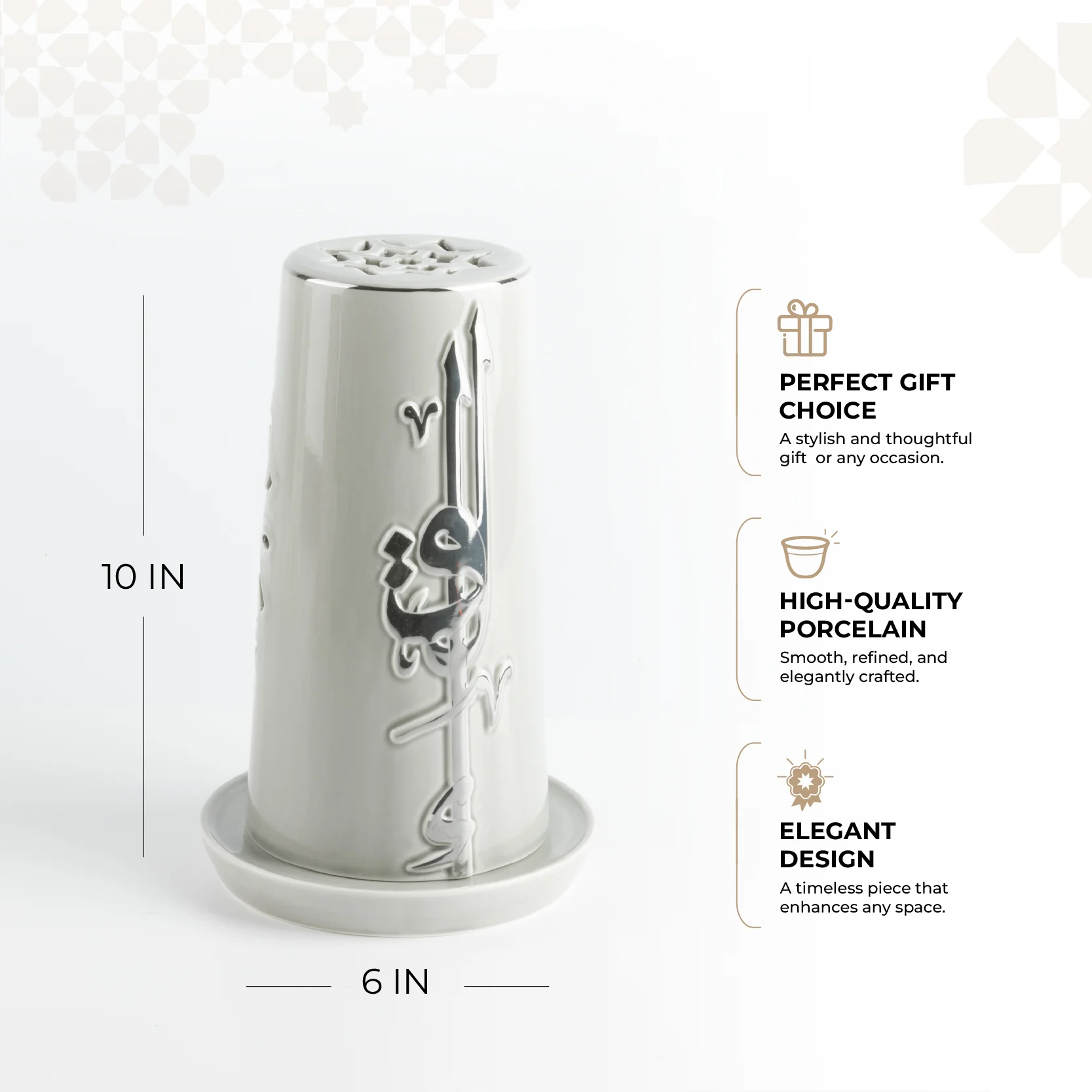 Liqa'a - Large  Lantern Candle Holder  - Grey & Silver - Image 2