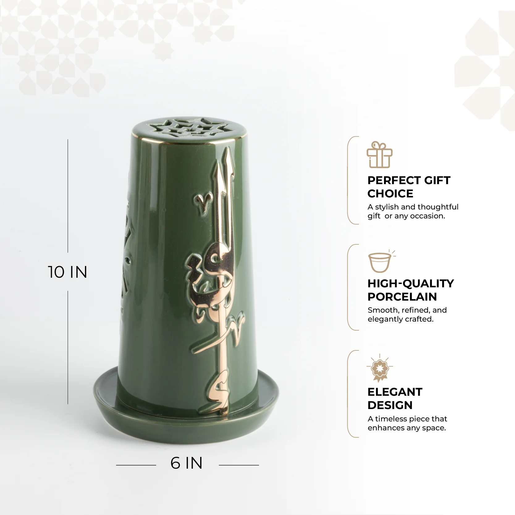 Liqa'a - Large Lantern Candle Holder  - Olive Green  & Gold - Image 2