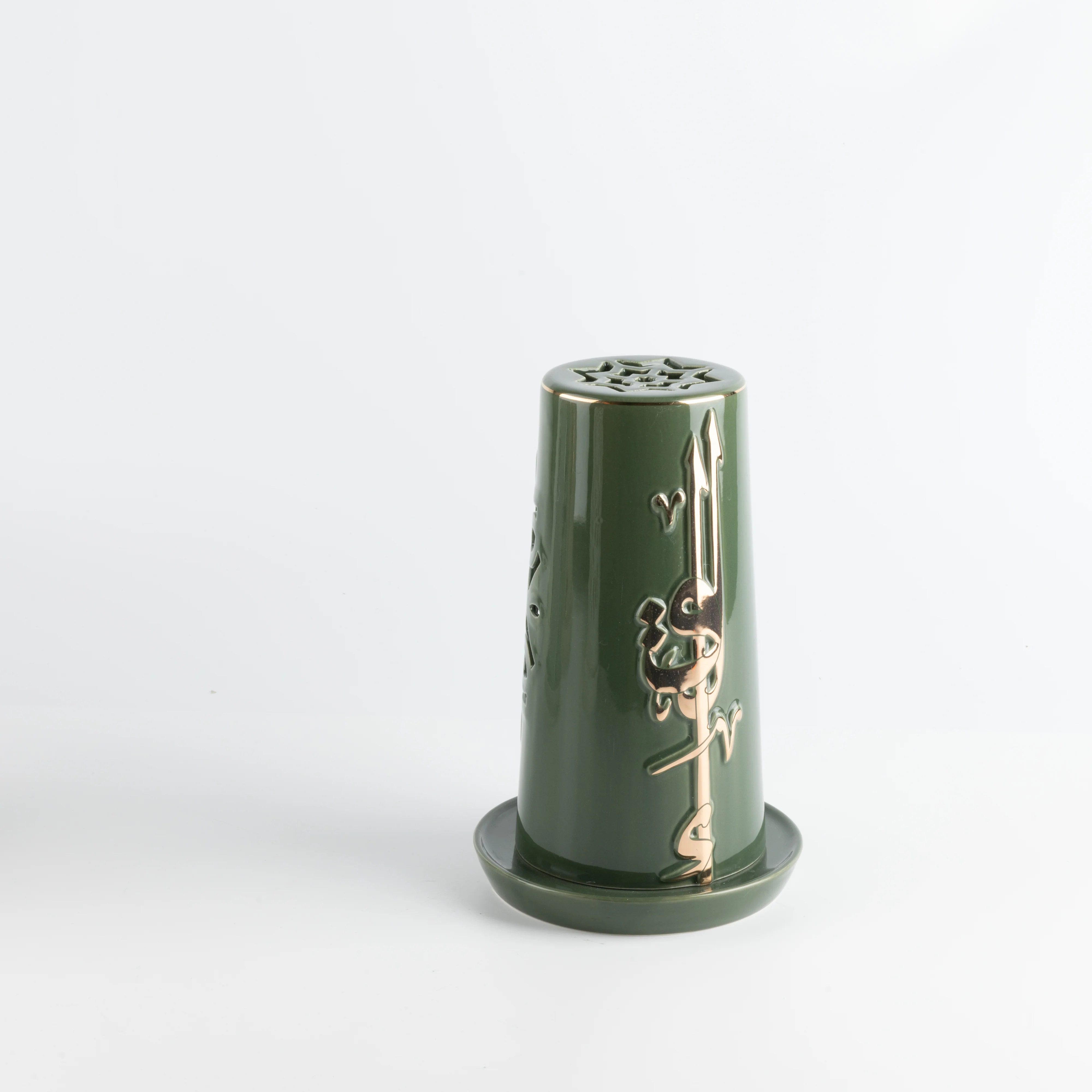 Liqa'a - Large Lantern Candle Holder  - Olive Green  & Gold - Image 5