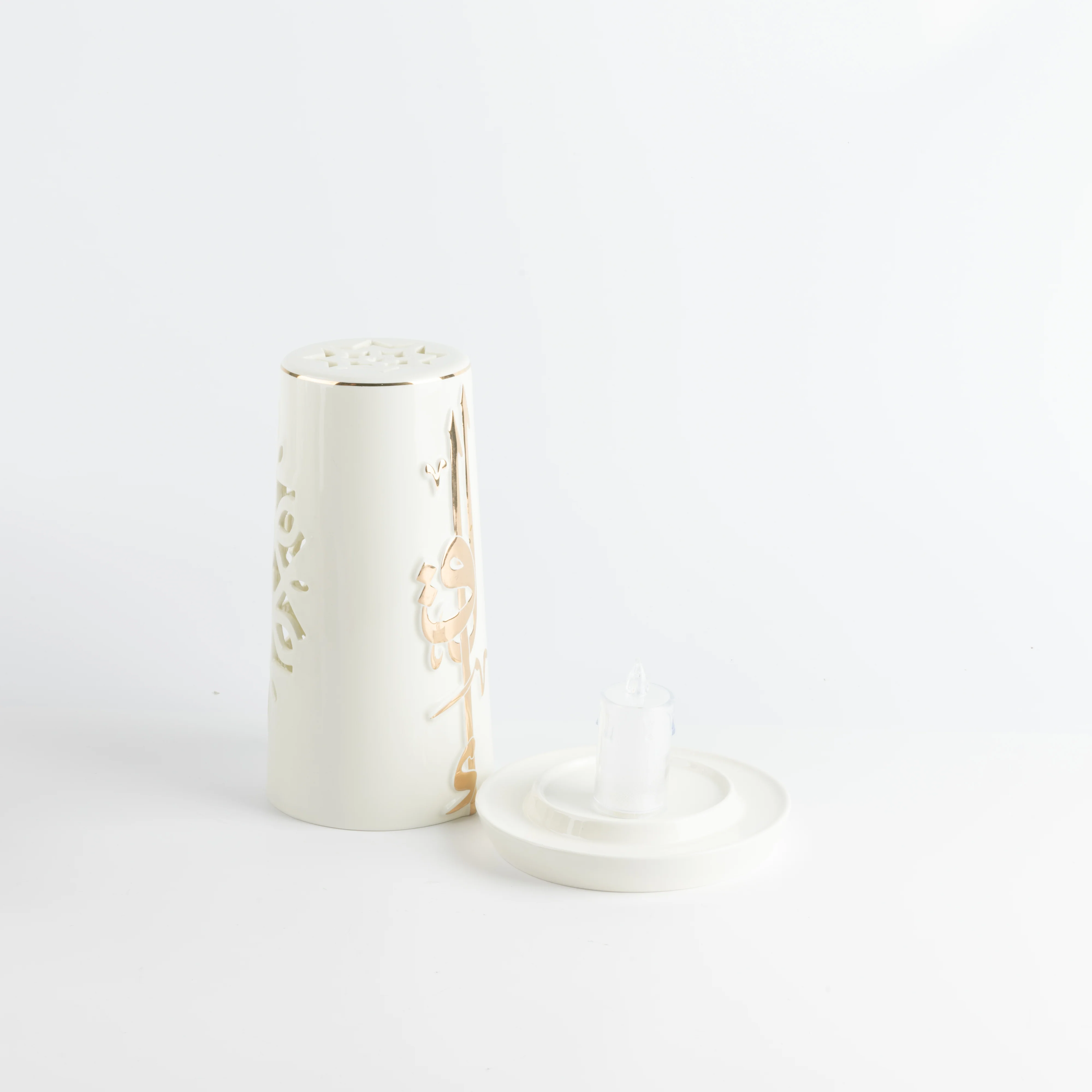 Liqa'a - Large Lantern Candle Holder - Pearl White & Gold - Image 3